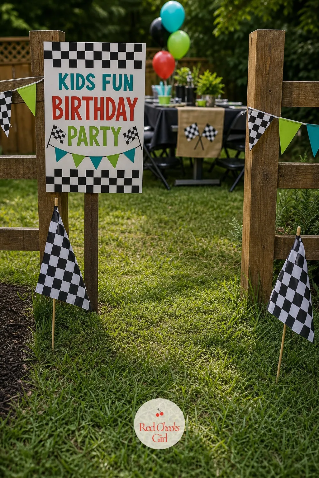 Checkered Flag Entrance — The party starts at the gate, not the table. Monster truck birthday party ideas