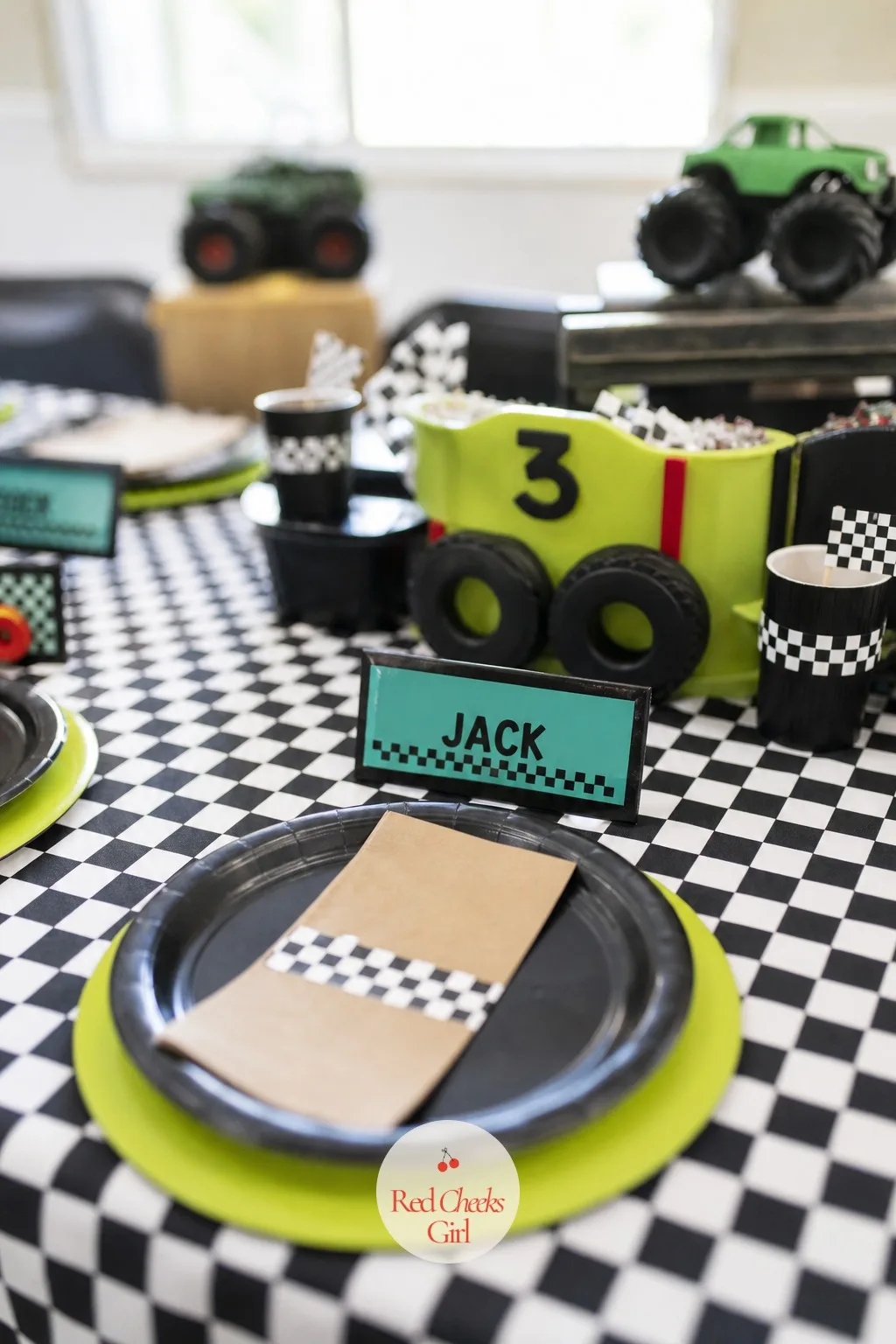 Mini License Plate Place Cards — A seating chart does not need to look like an afterthought. Monster truck birthday party ideas