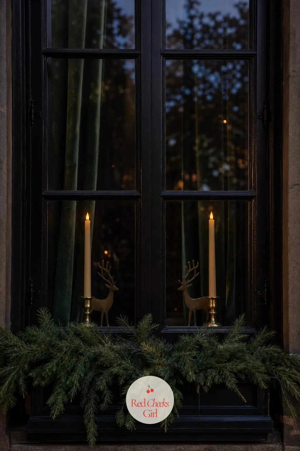 The Front Windows, One Candle in Each Pane — Seen from the dark street, a single candle in every front window does more for the moody look than any amount of