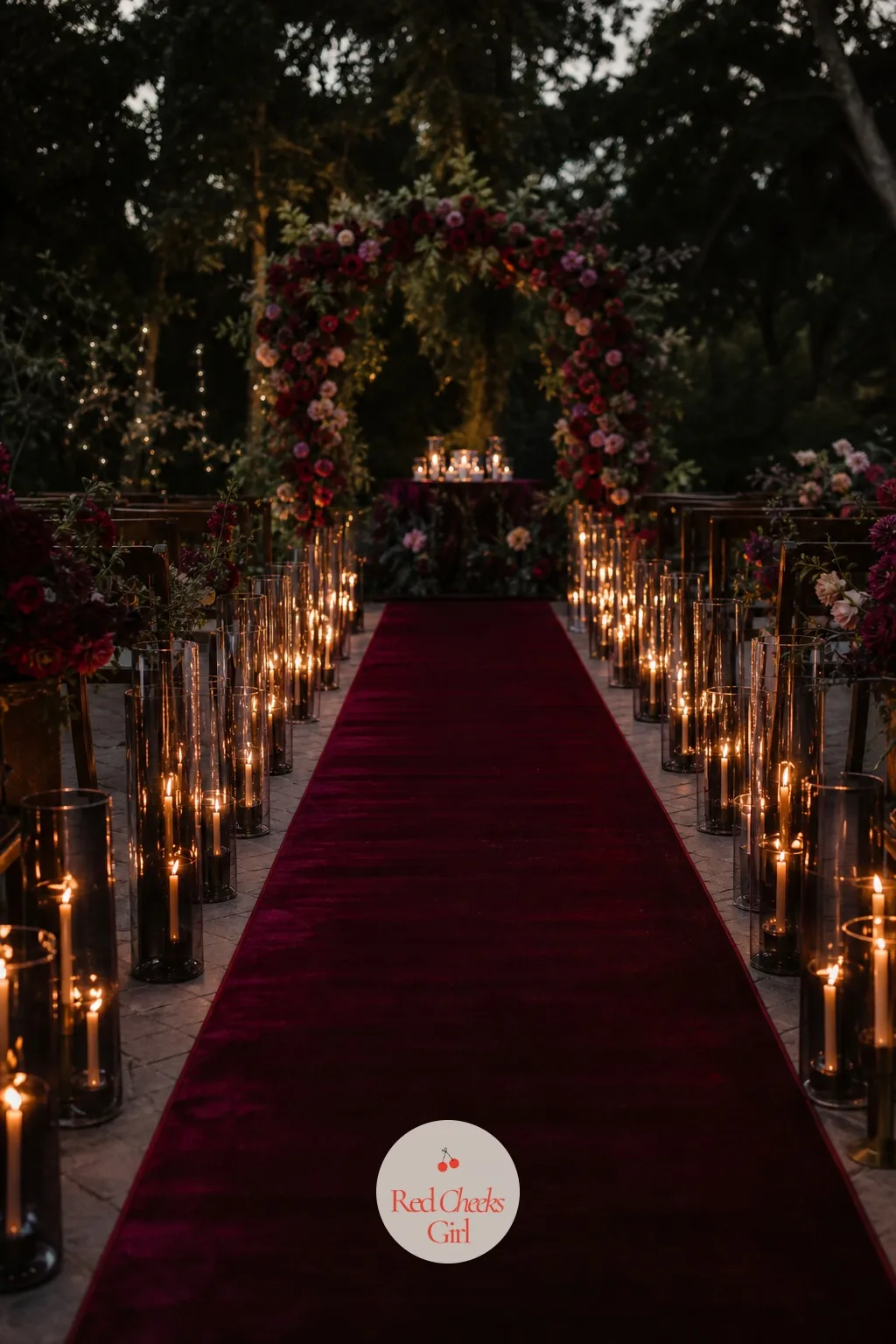 Candlelit Aisle — An empty aisle before the ceremony starts looks like the most exposed part of the whole day, all that bare ground with nothing to say where
