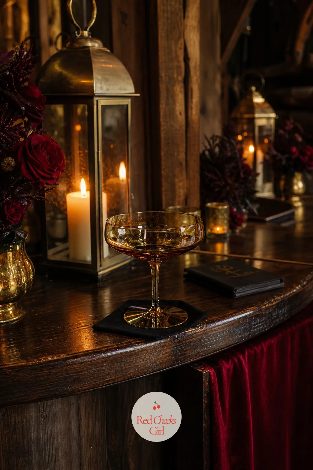 Amber Tinted Coupe Glasses — Cocktail hour needs a glass that still fits the mood, and amber brings warmth into the dark palette without pulling it off course