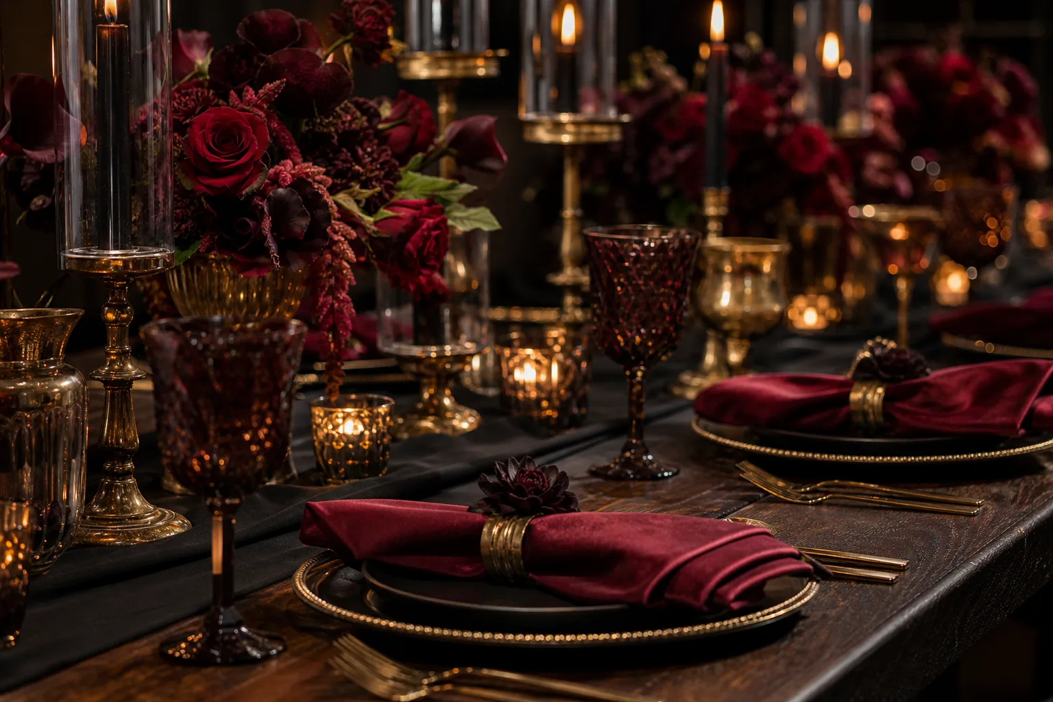 22 Moody Wedding Table Setting Ideas With Dark Tones and Candles