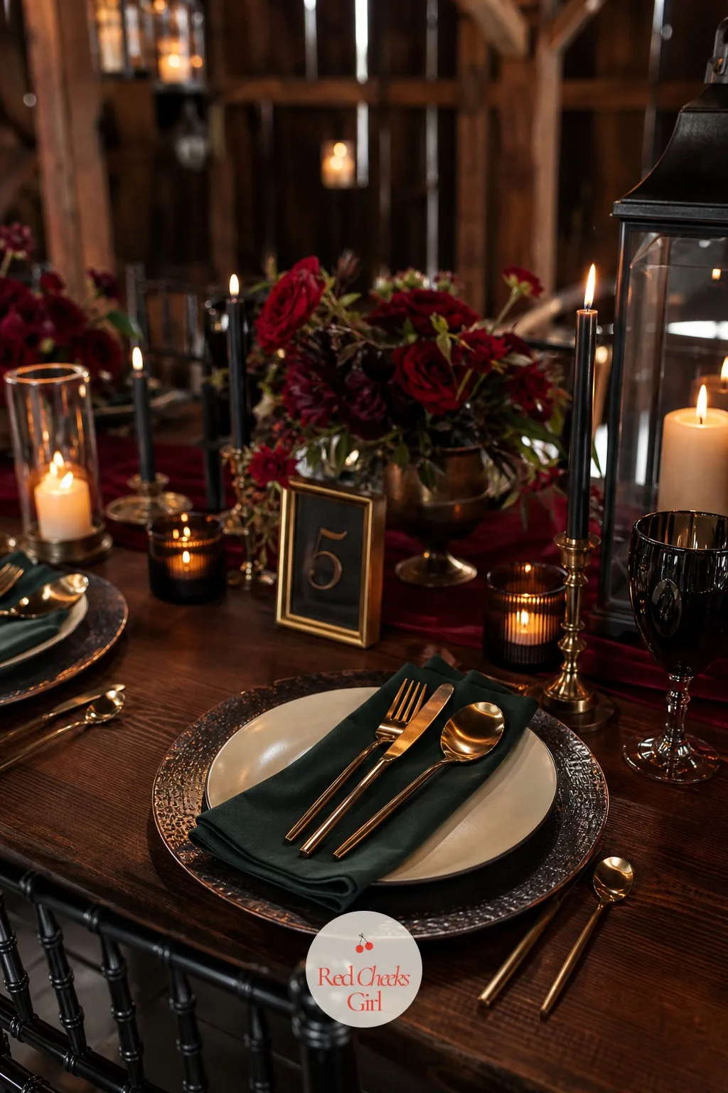 Oxidized Copper Charger Plates — A whole table of black can start to look like the same decision repeated twenty times. Moody wedding table setting