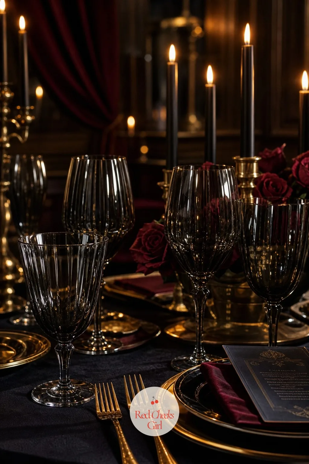 Smoky Glassware — Clear glass all but vanishes once a room goes dim, which is exactly the problem with a candlelit table set with plain tumblers. Moody wedding