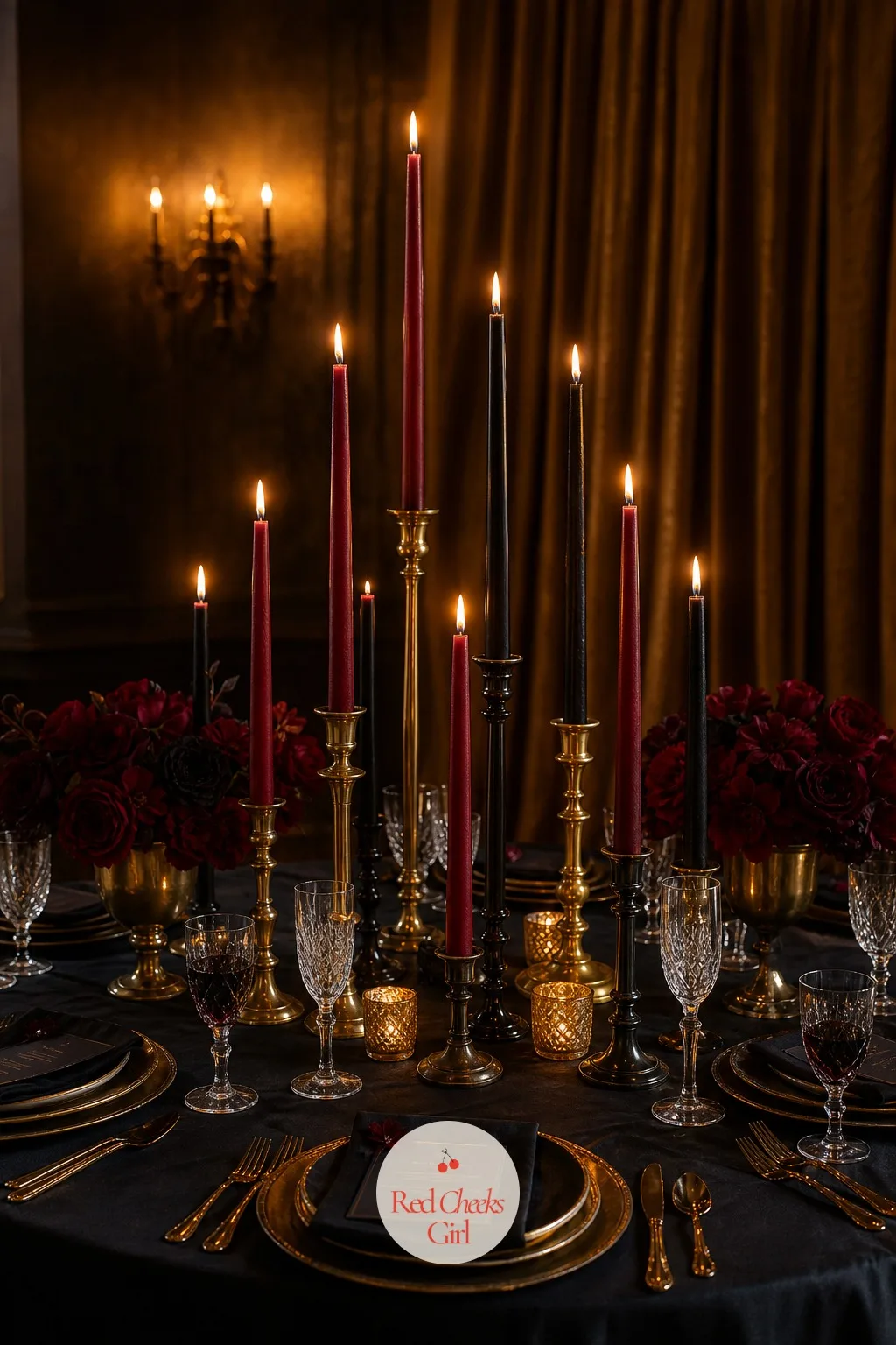 Taper Candle Clusters — A single candle in the centre of a long table looks sparse once guests sit down and the light has to travel. Moody wedding table setting
