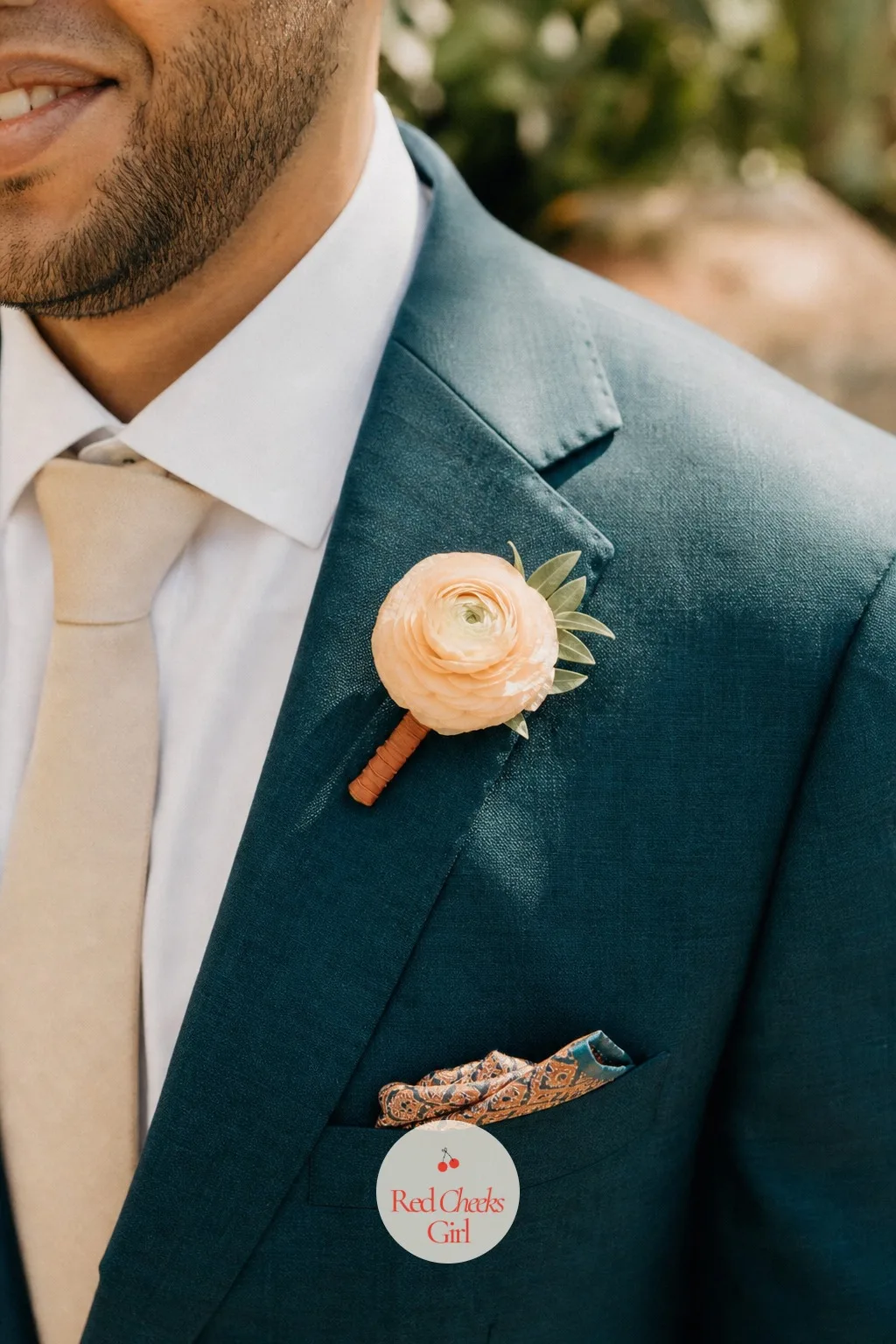 A Matching Boutonniere for the Groom — A plain white rose on the lapel can look like it was grabbed from a cooler on the way out the door. Moroccan wedding