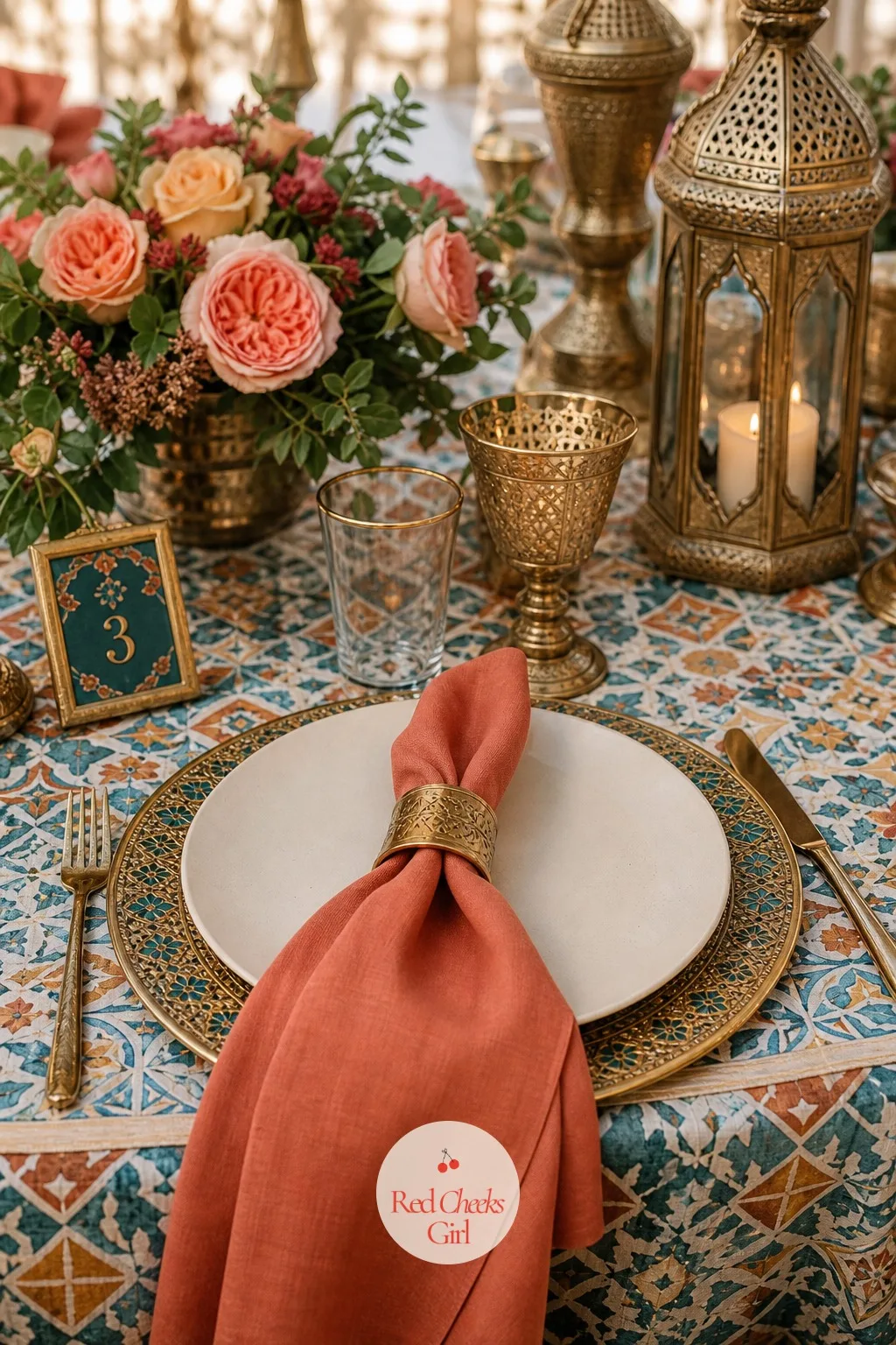 Patterned Plates and Place Settings — White hire plates are fine but they add nothing, and on a table already carrying a printed runner, plain china can look