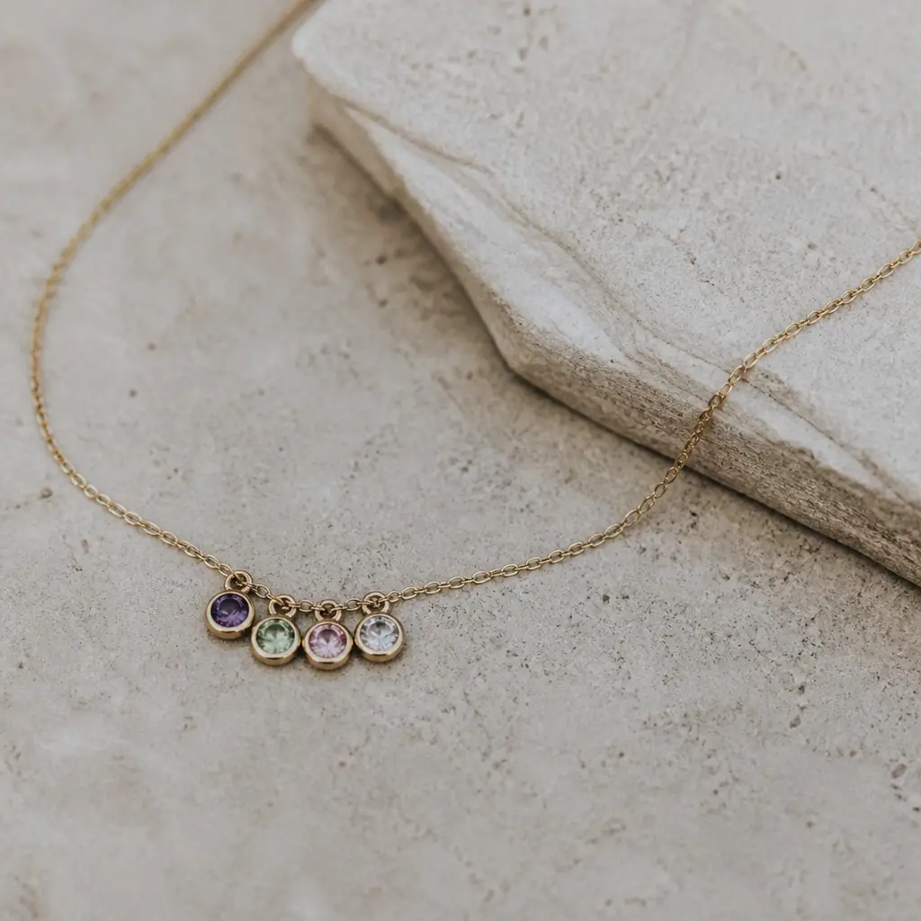 Birthstone Necklace — A delicate gold necklace set with the birthstones of her grandchildren, worn close enough to notice. Mother in law christmas gift ideas