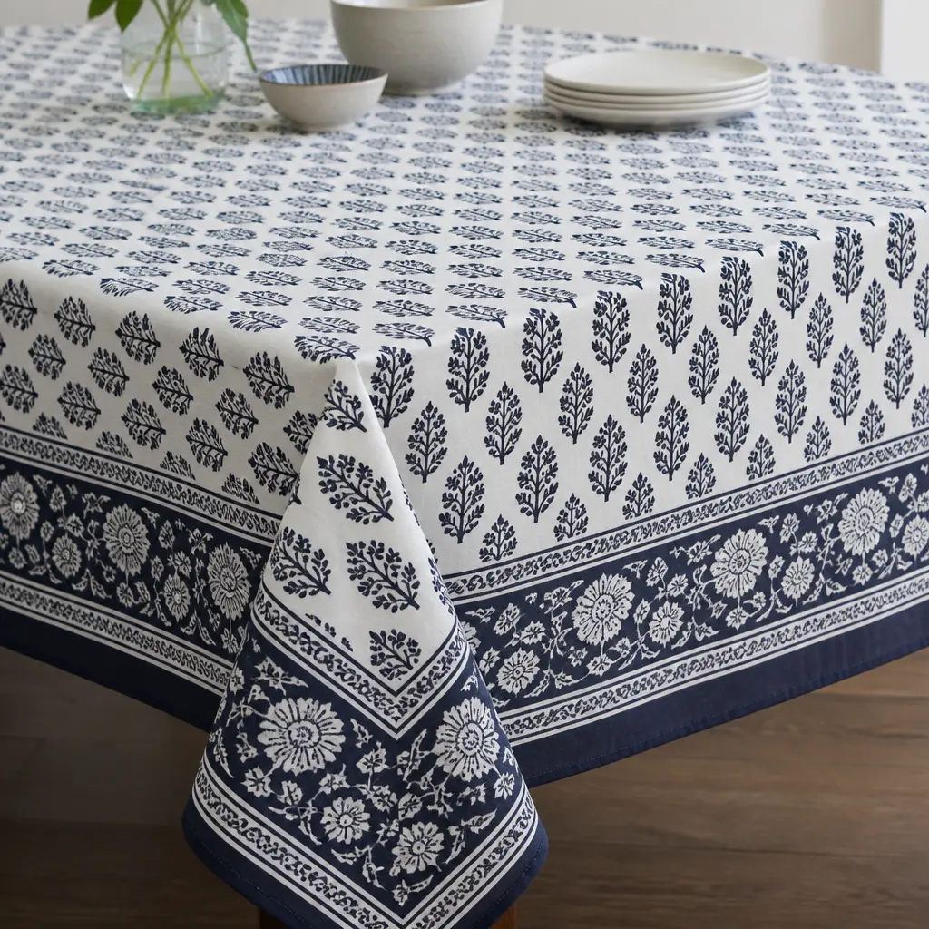 Block Print Tablecloth — A cotton tablecloth in a hand block print pattern, the kind that makes a plain dining table feel finished. Mother in law christmas
