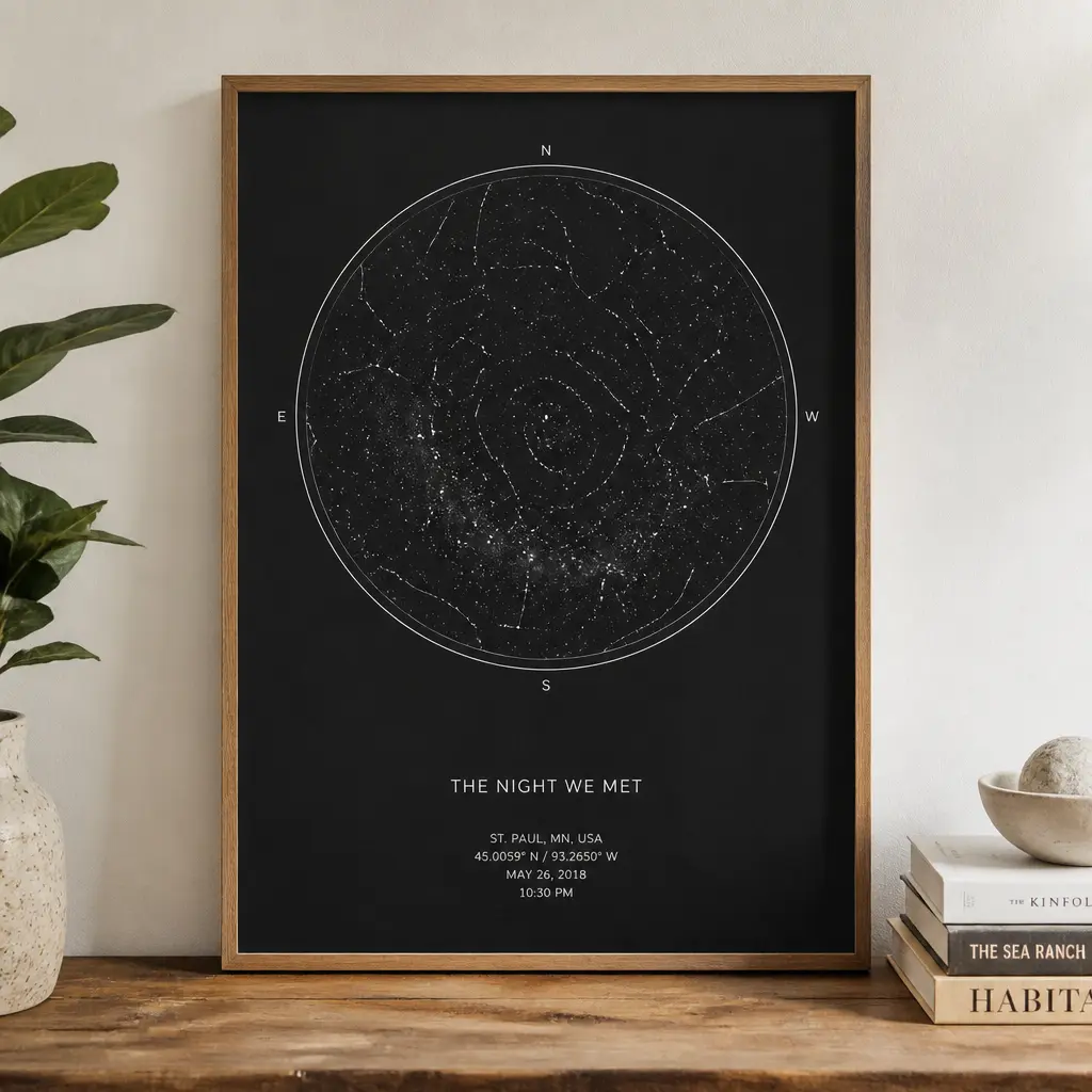 Custom Star Map Print — A framed print of the exact night sky from a date that matters, a wedding, a birth, a first meeting. Mother in law christmas gift ideas