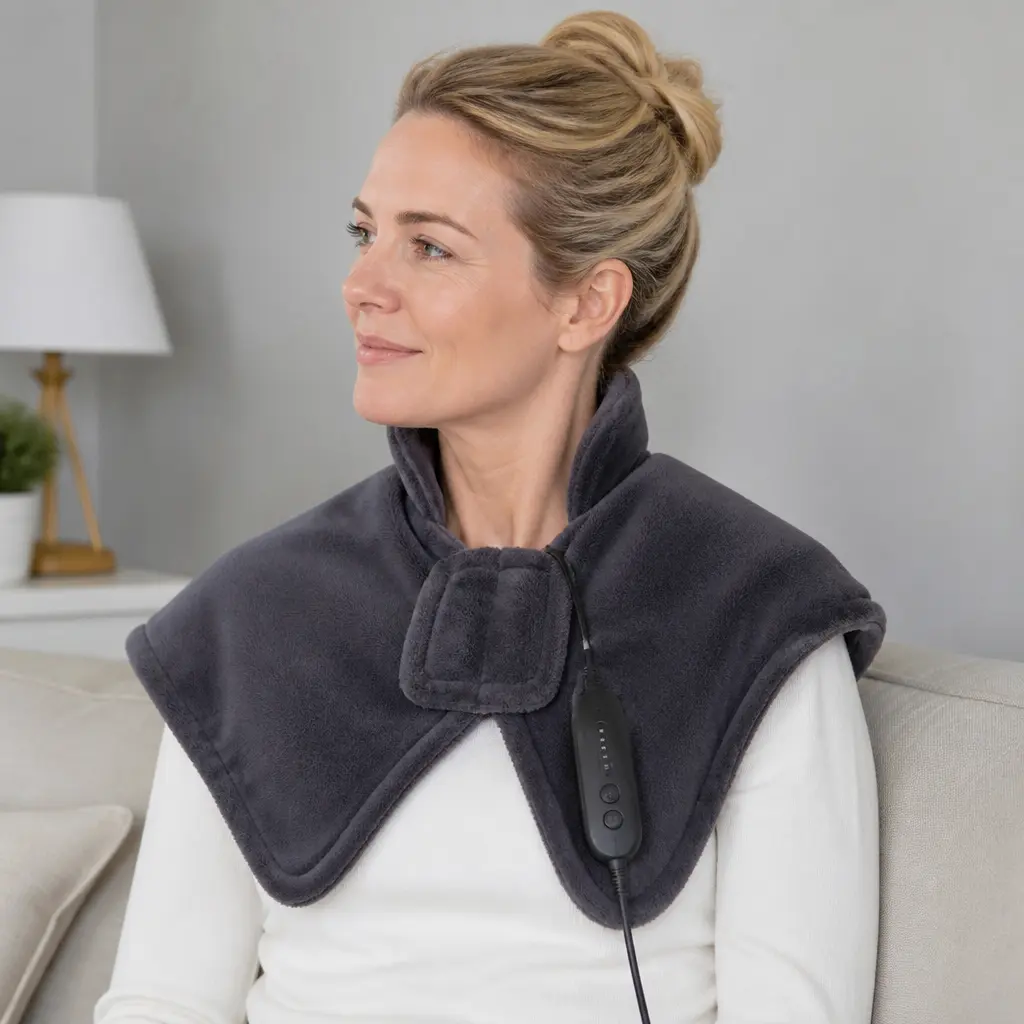 Heated Shoulder Wrap — A plush wrap that heats gently around the neck and shoulders, cordless enough to wear while she watches television. Mother in law