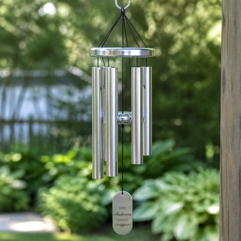 Personalized Wind Chime — A metal wind chime stamped with the names of every grandchild, meant for a porch or garden corner. Mother in law christmas gift ideas