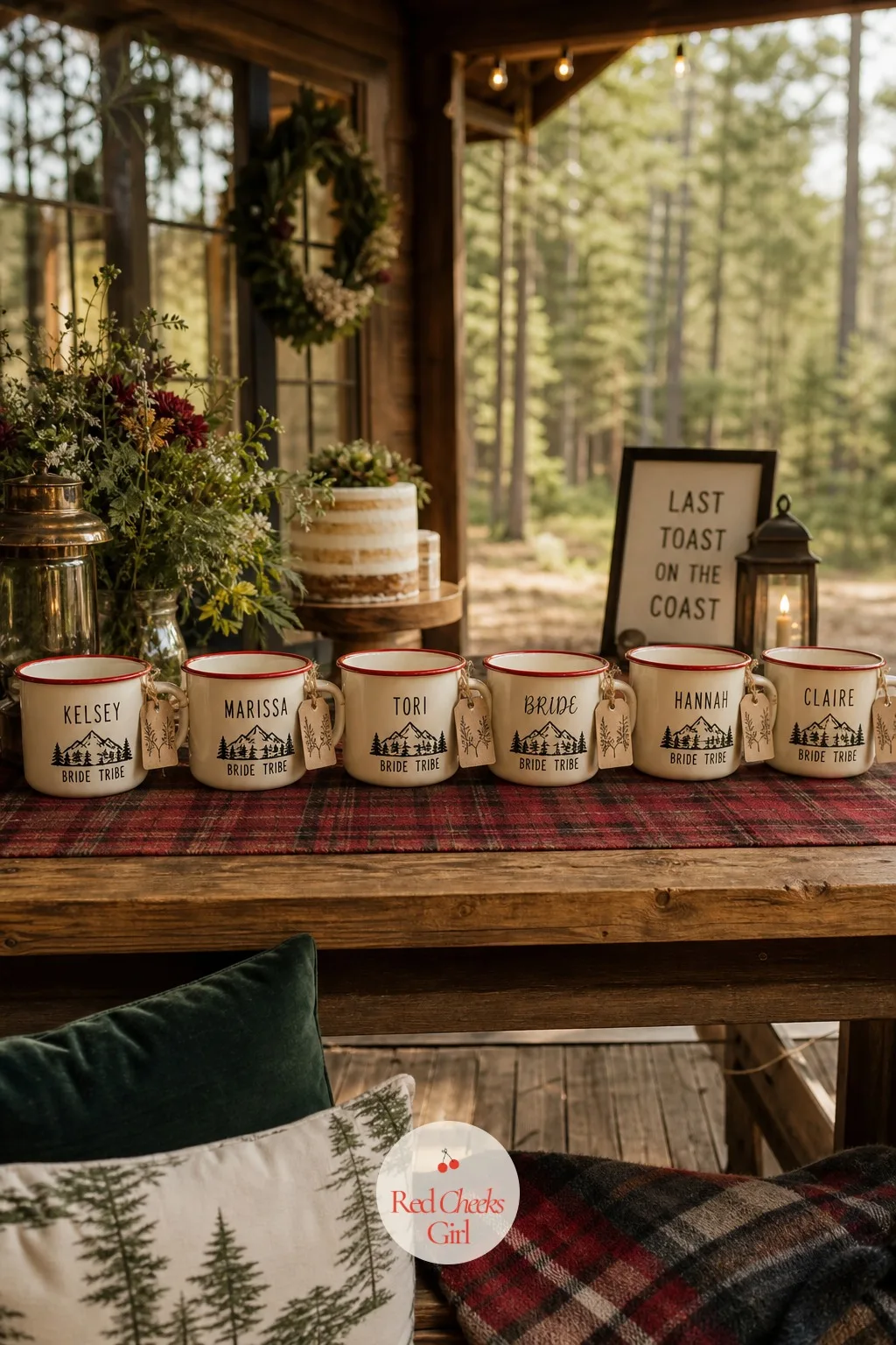 Enamel Mug Favors — She wants something guests actually use after the drive home, not another shot glass in a drawer. Mountain bachelorette party theme