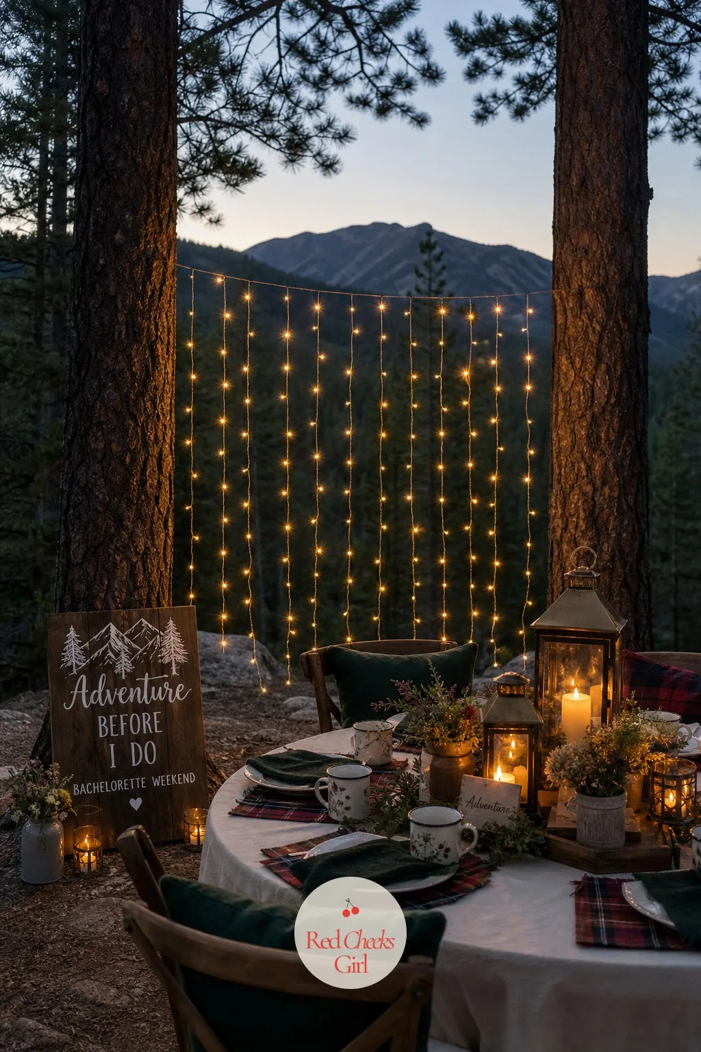 A Group Photo Against The Tree Line — Nobody wants to set up a whole photo booth in the woods, so keep this to one backdrop and five minutes. Mountain