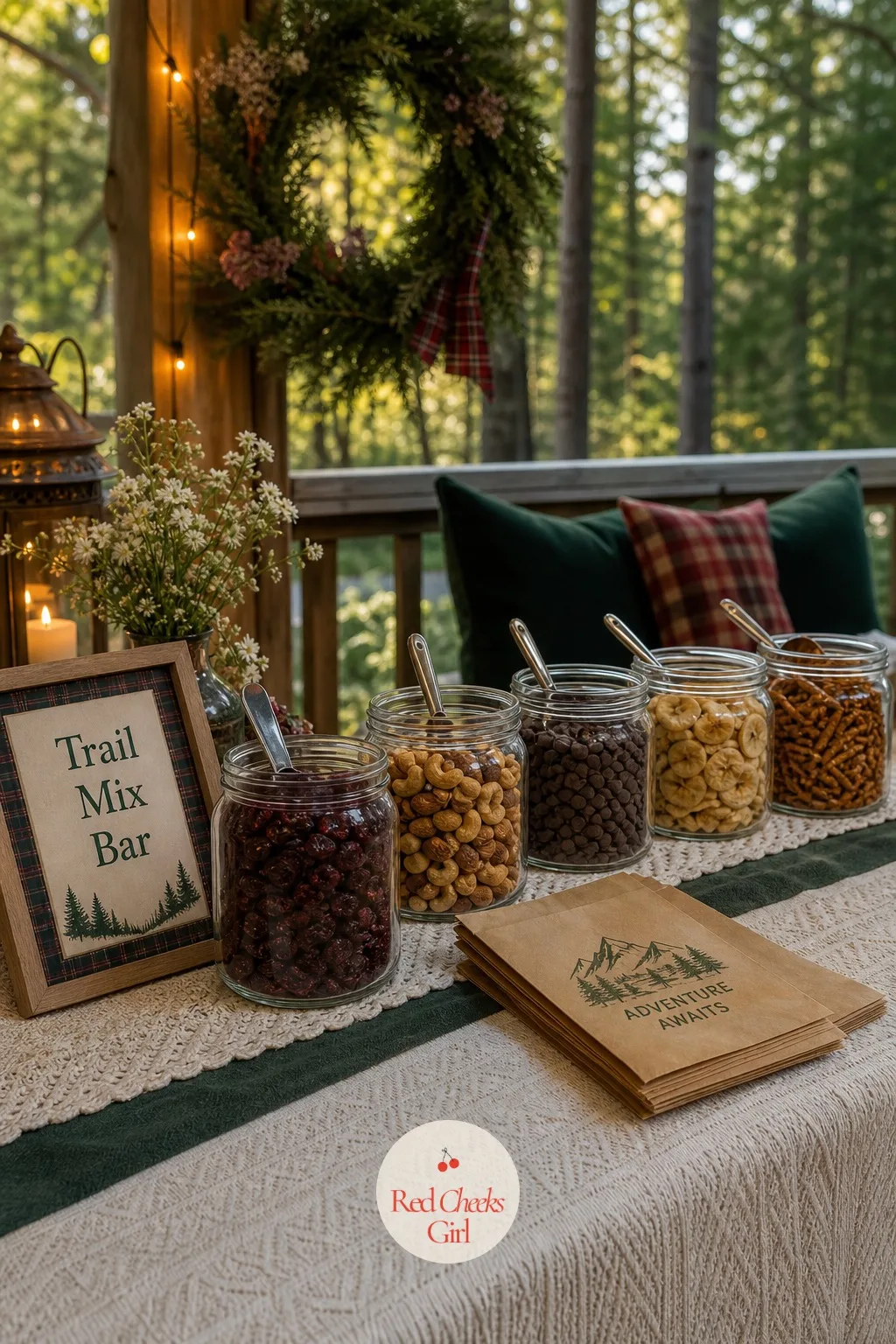 Trail Mix Bar — After a hike, a hunt and a lake afternoon, everyone just wants to graze standing up. Mountain bachelorette party theme