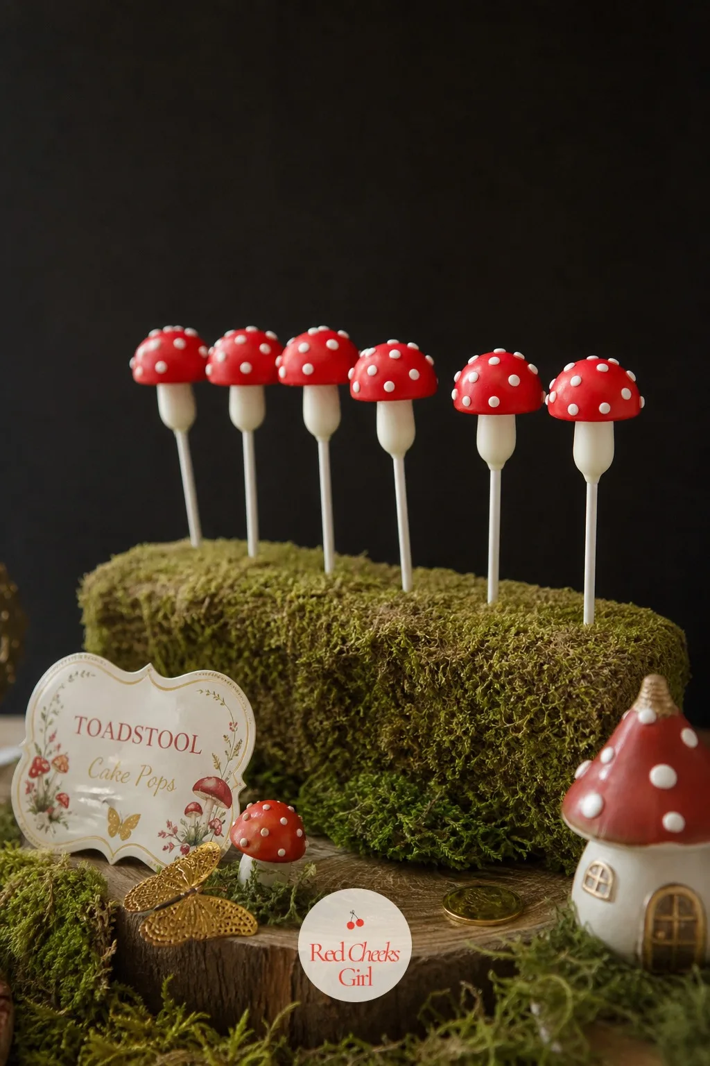 Toadstool Cake Pops — Guests who would never cut into a whole cake slice will still pick one of these up without thinking. Mushroom baby shower theme