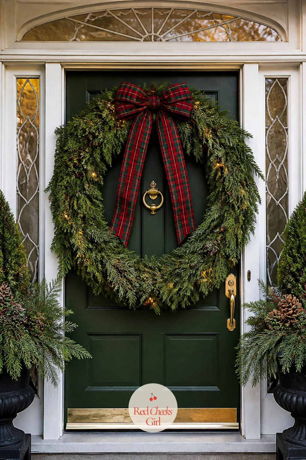 The Oversized Front Door Wreath — A dainty wreath disappears against a door this size, and a dainty wreath is not the assignment tonight. National lampoon