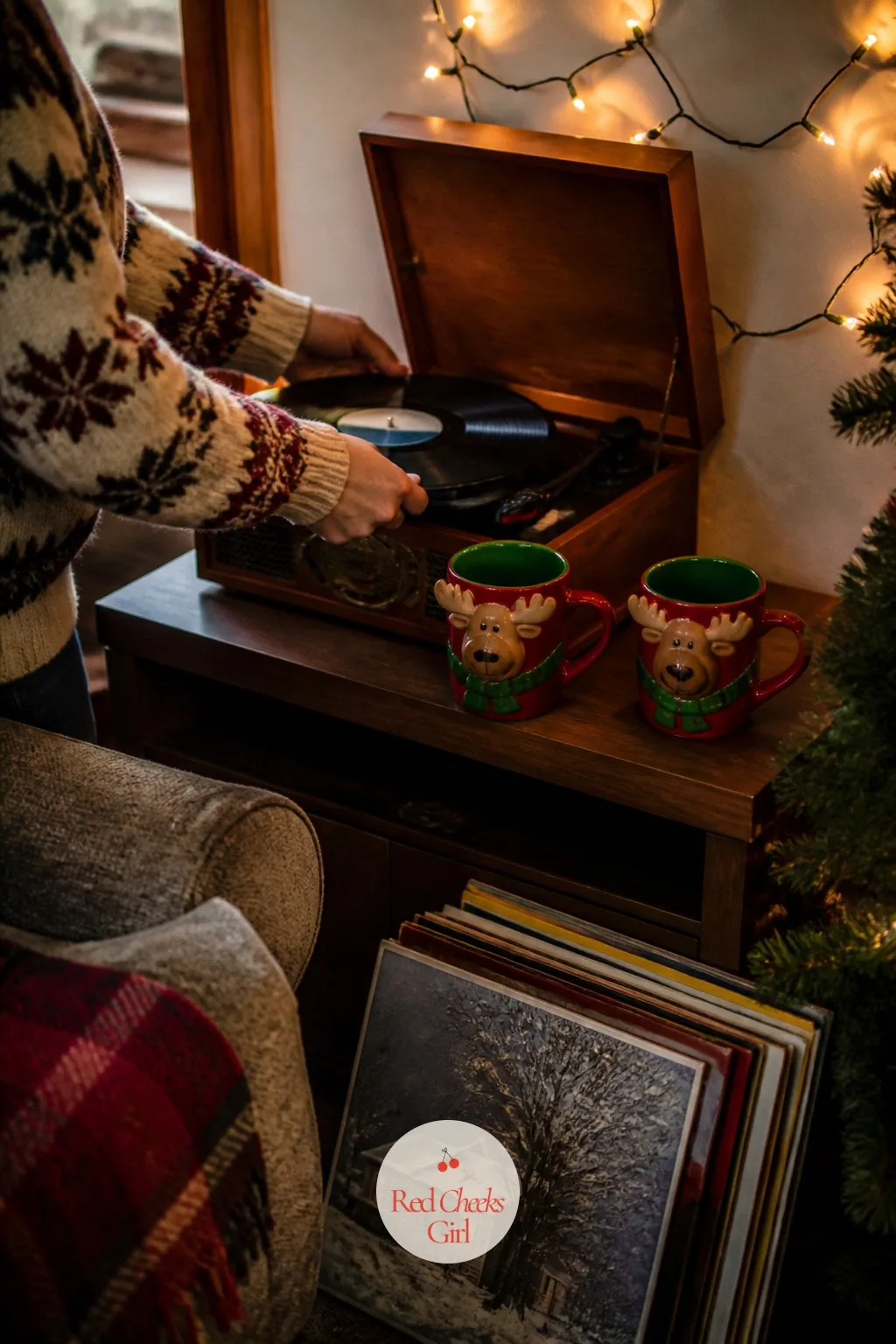 The Record Player Nook — Every good suburban Christmas has a corner where the music lives, usually with a drink balanced on top of the speaker. National