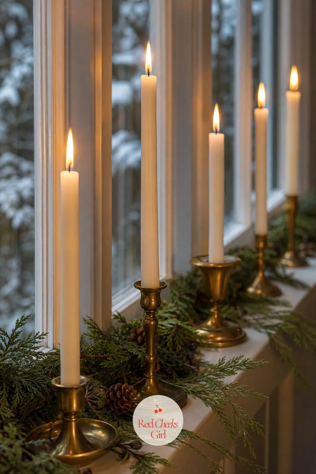 Candlelight That Repeats on Every Windowsill — The same brass votive holder, repeated on every windowsill downstairs, does more to tie a house together than