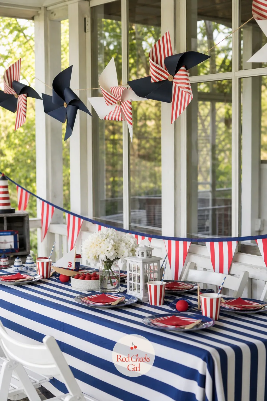 Giant Paper Pinwheel Garland — A porch without movement feels flat in photographs. Nautical birthday party