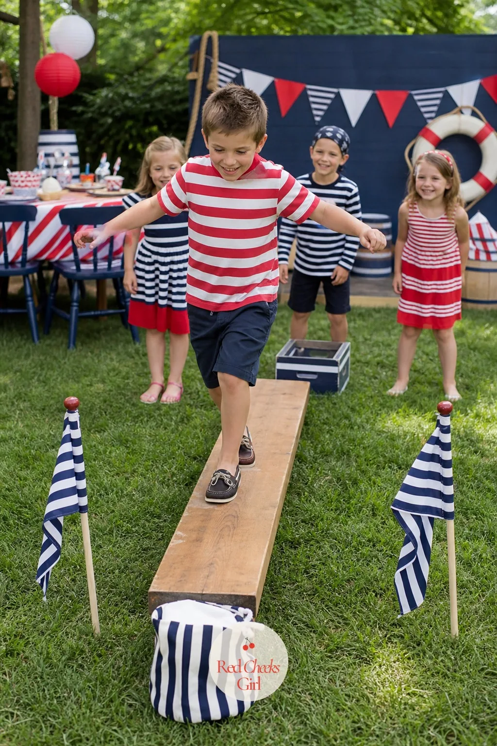 Walk the Plank Balance Race — Every nautical party needs one game that gets bodies moving, not just hands folding paper. Nautical birthday party