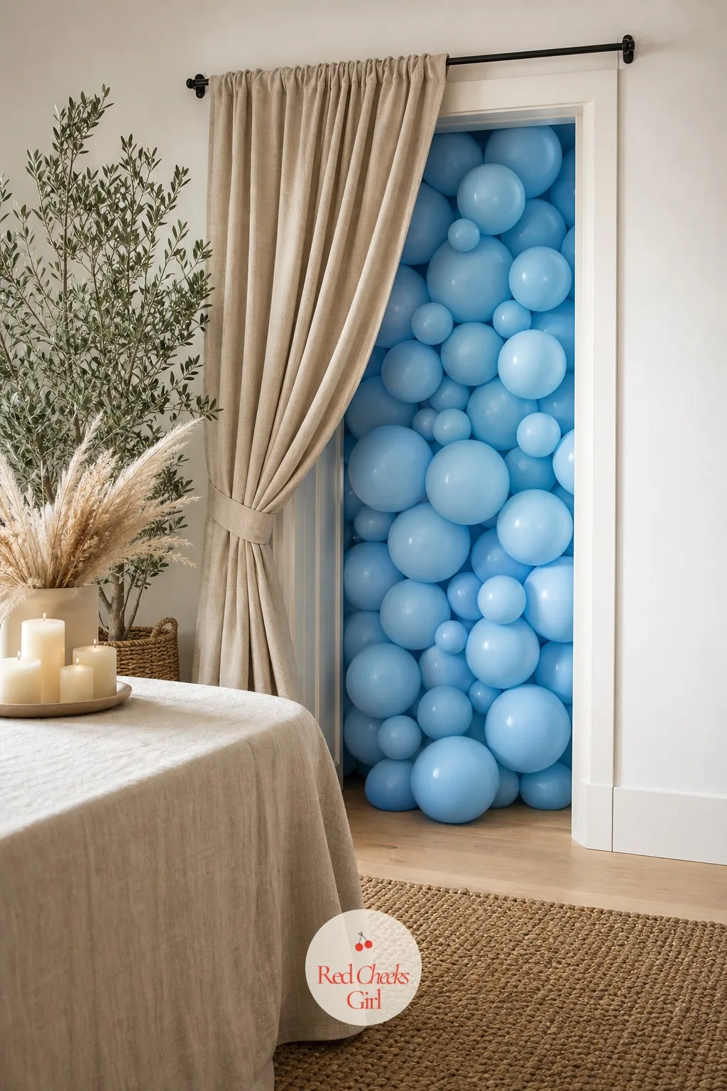 Curtain Pulled Back for the Reveal — After an afternoon of holding the secret, the room needs one clear moment where it finally lets go, and a curtain does