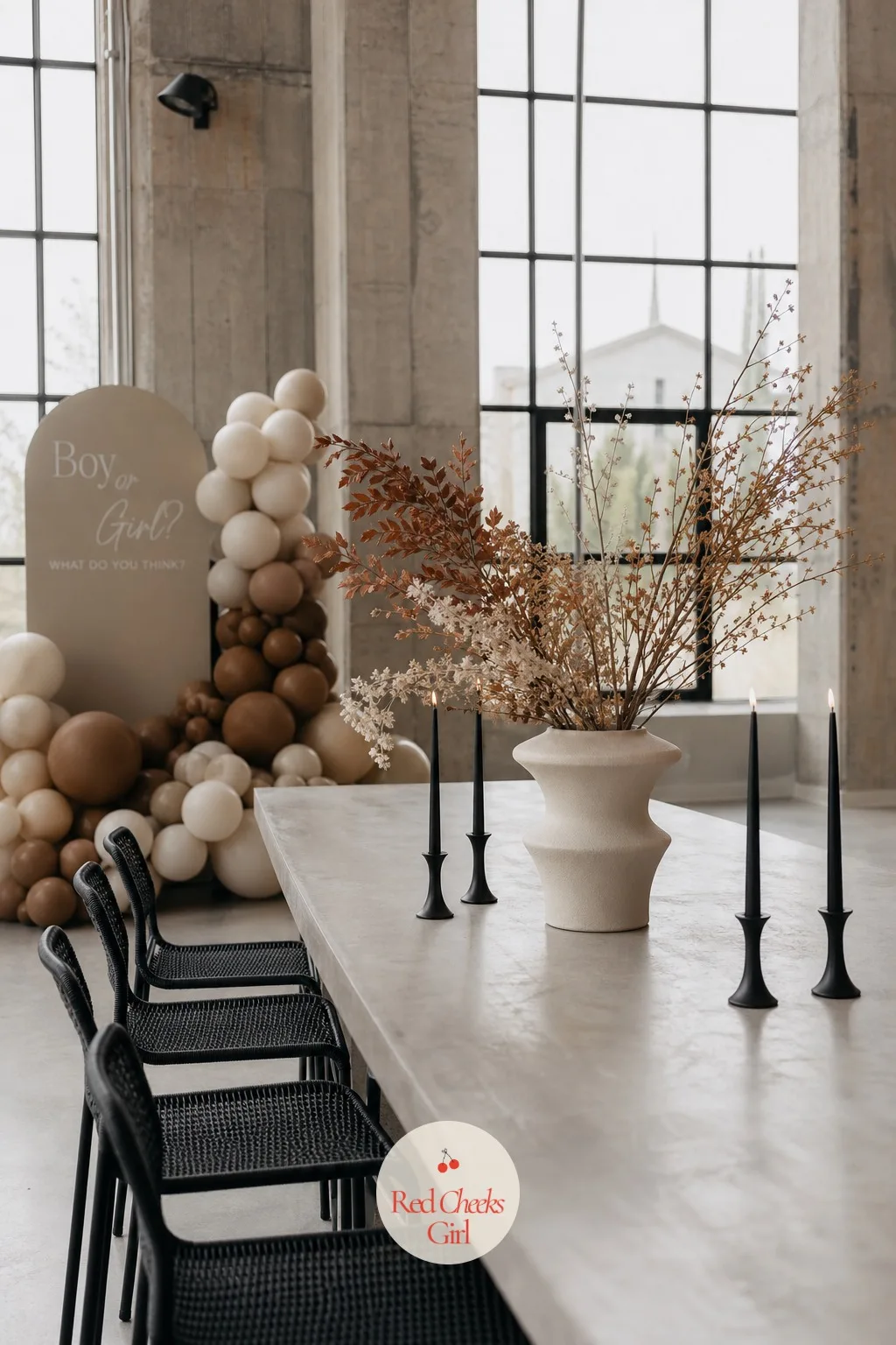 Modern Loft Setup — If the venue already has good bones, concrete floors, exposed brick, tall windows, resist the urge to cover it in florals. Neutral gender