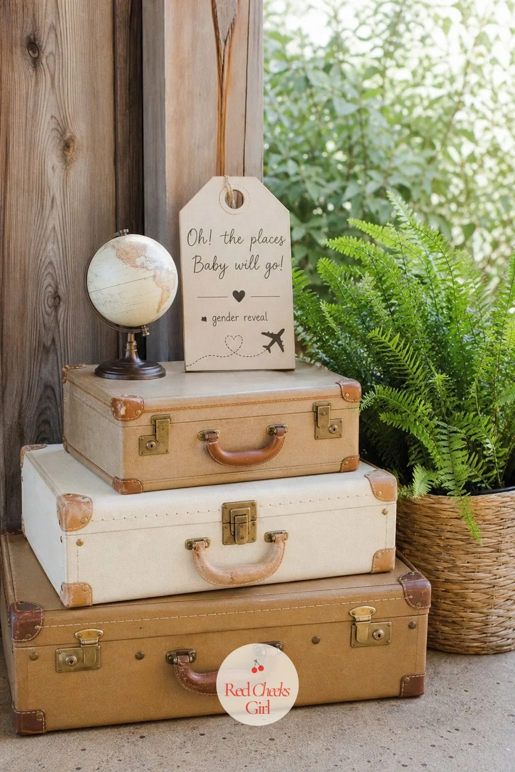 Travel Corner with Vintage Suitcases — For the couple who met backpacking or who have a map on the wall at home, a stack of suitcases says more about them than