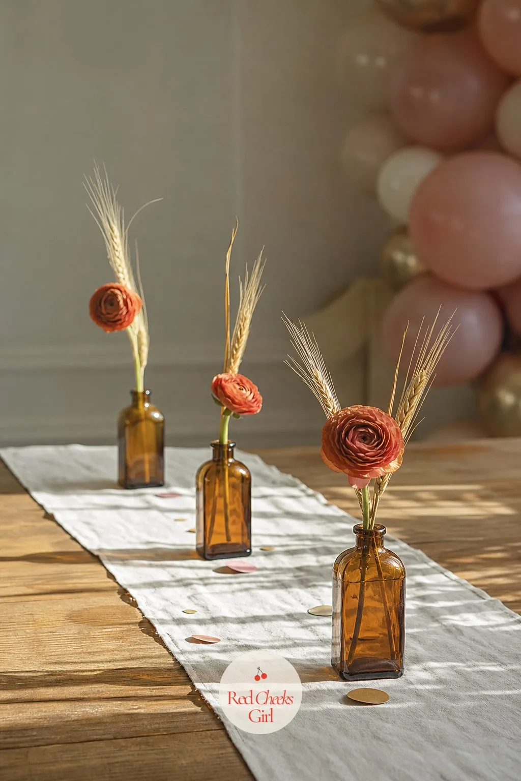 Trio of Bud Vases Down the Table — One giant centerpiece eats the budget fast. Neutral gender reveal ideas