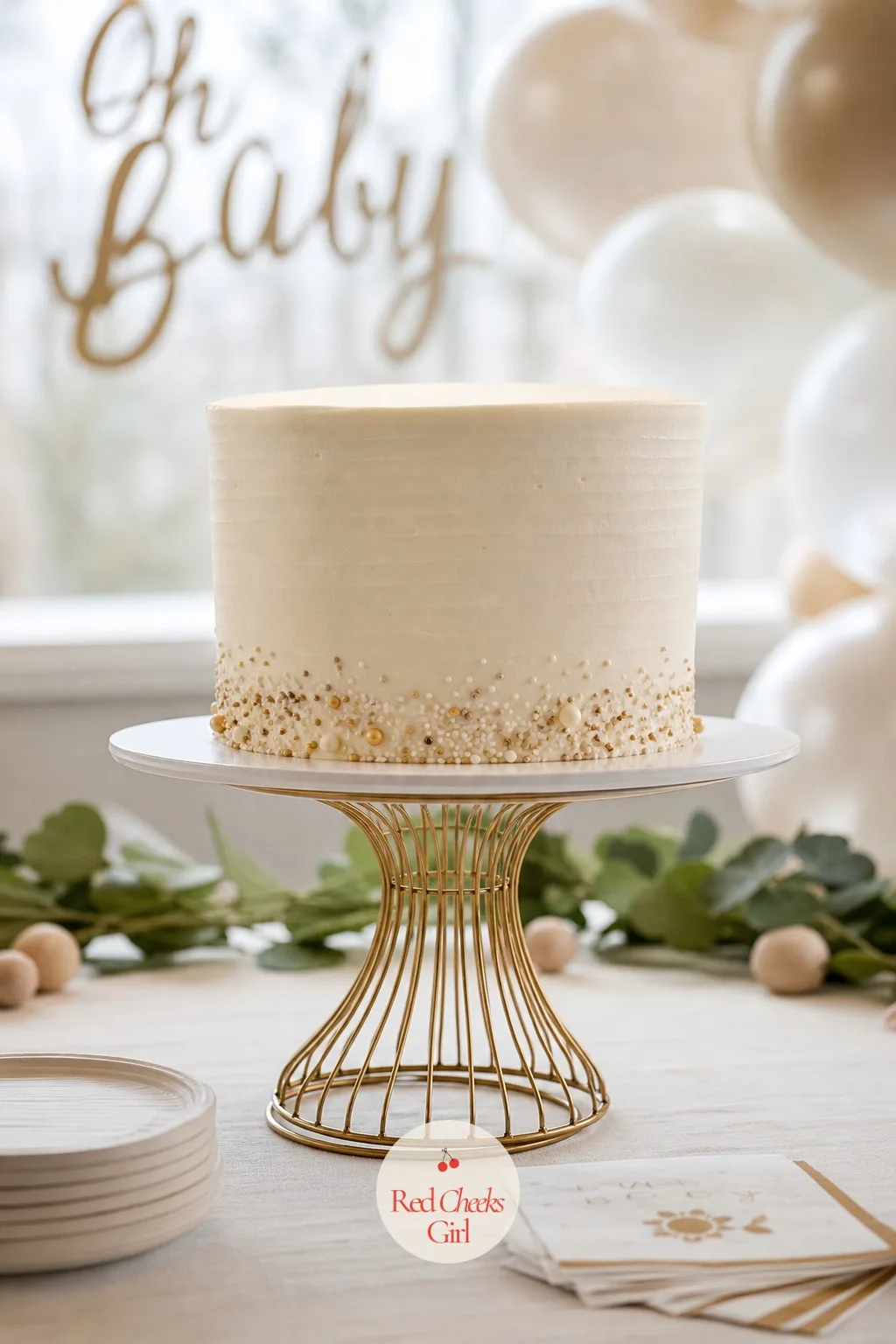 Wire Pedestal Cake Stand — A cake sitting flat on the table reads like an afterthought. Neutral gender reveal ideas