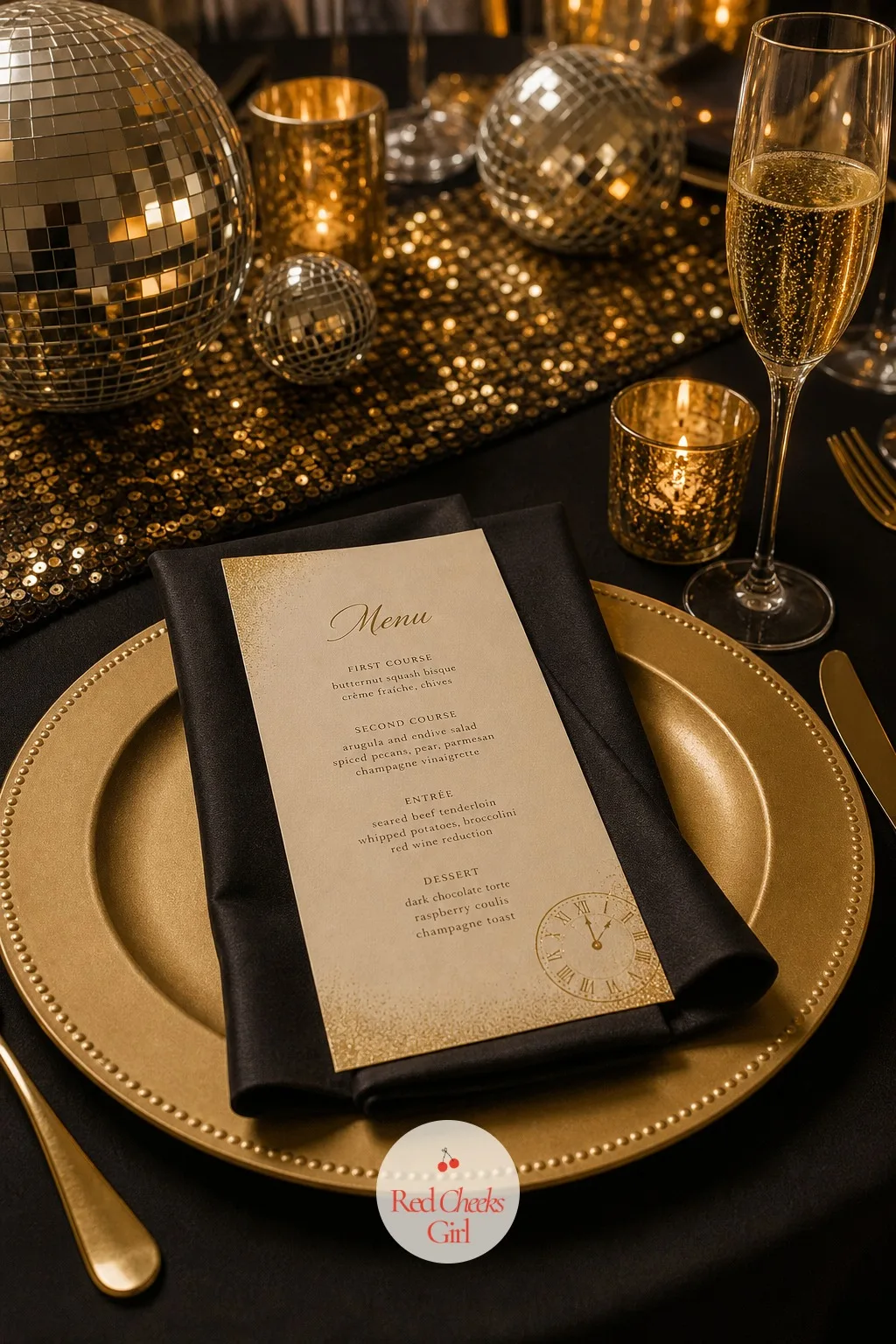 Clock-Motif Menu Cards — A menu card is easy to overlook until a small clock graphic in the corner ties it back to everything else on the table, from the