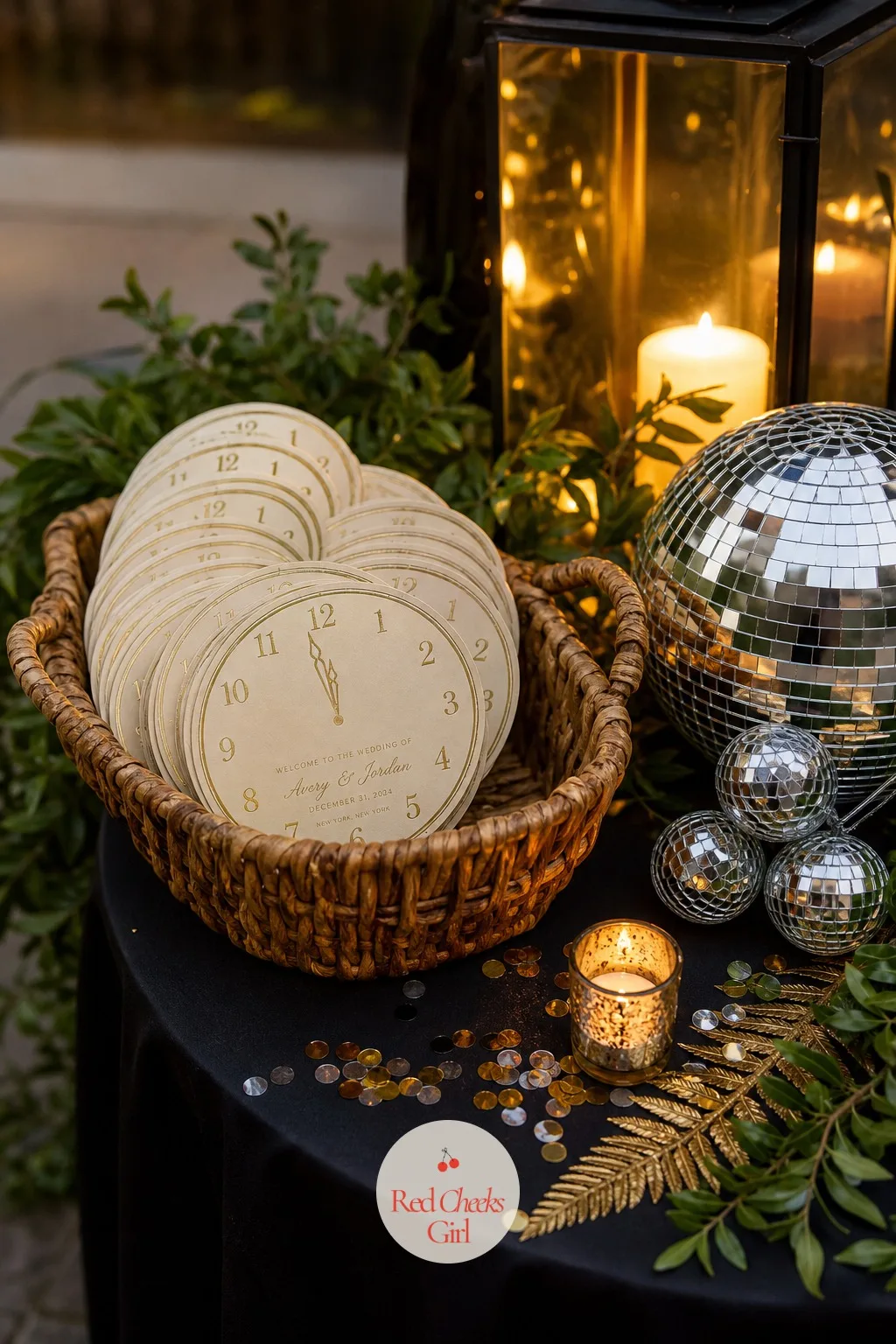 Clock-Shaped Ceremony Programs — Programs usually get left on a chair and forgotten. New years eve wedding