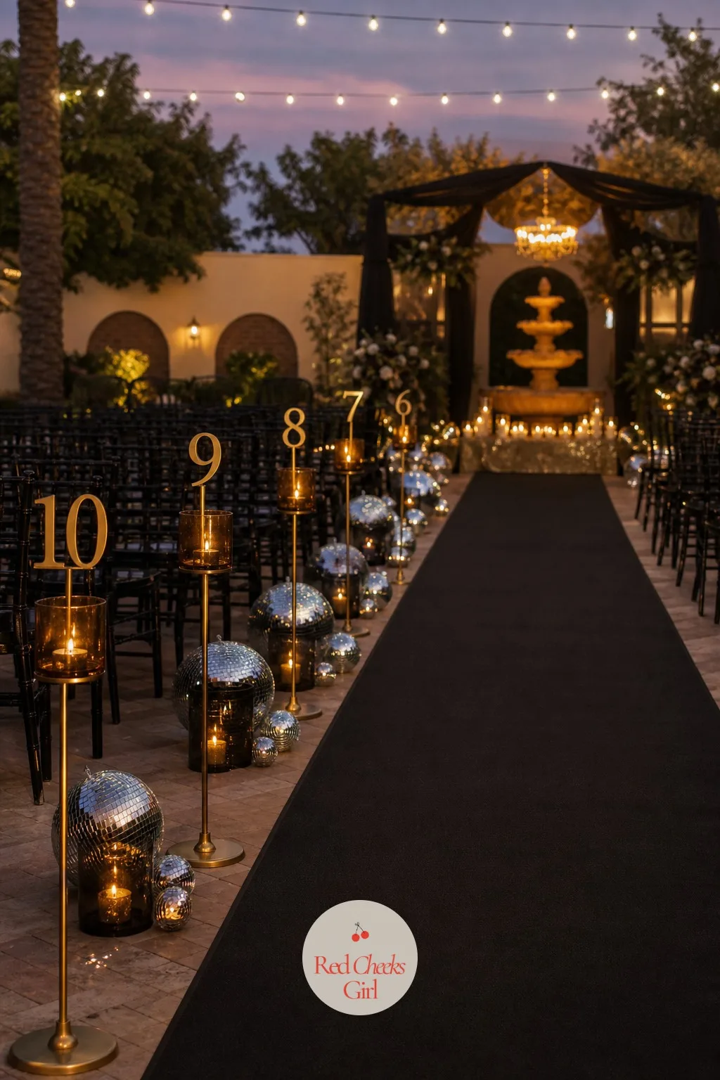 Gold Number Aisle Markers — She might worry an aisle full of props looks fussy. New years eve wedding