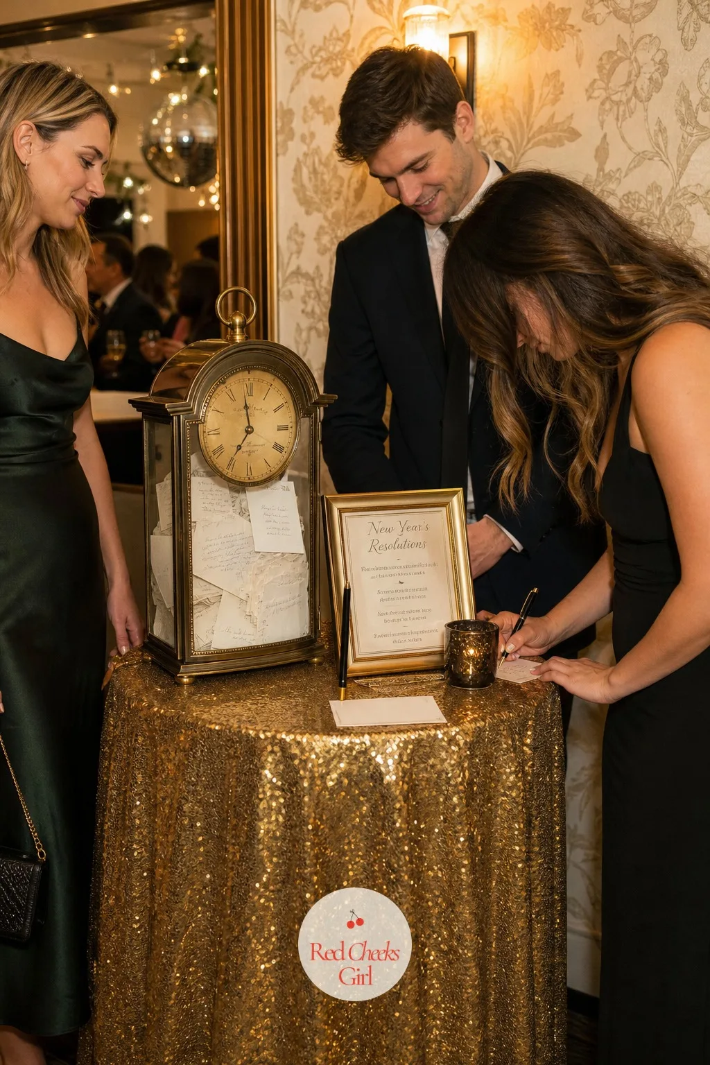 Resolution Guest Book Table — A sign-in book gets signed once and shelved. New years eve wedding