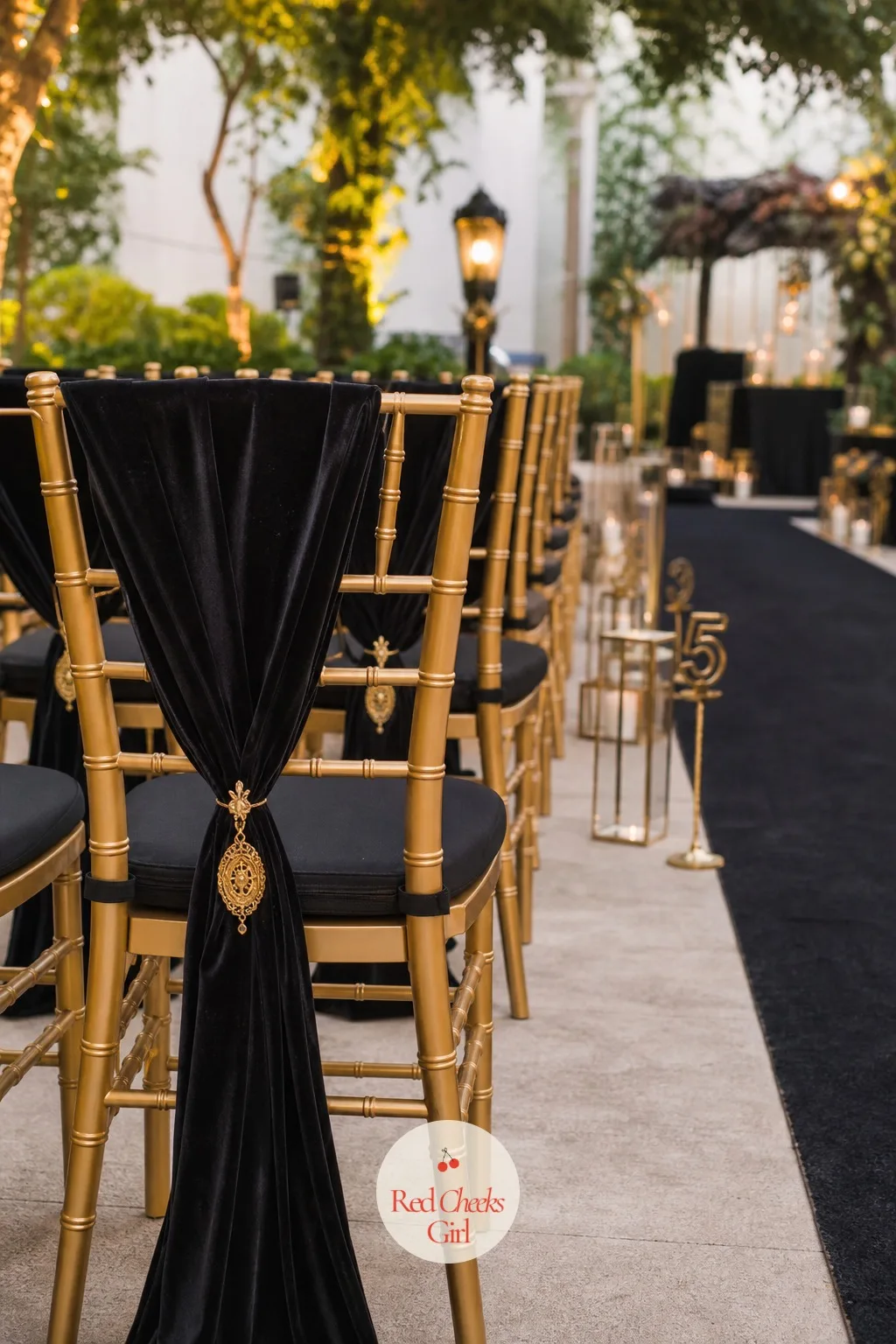 Velvet Ceremony Seating — Folding chairs alone look like folding chairs. New years eve wedding