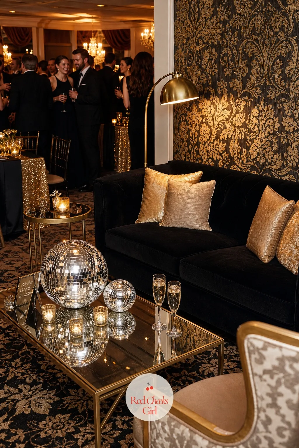 Velvet Lounge Corner — By hour three, heels come off and guests want somewhere soft to land that is not their dinner chair. New years eve wedding