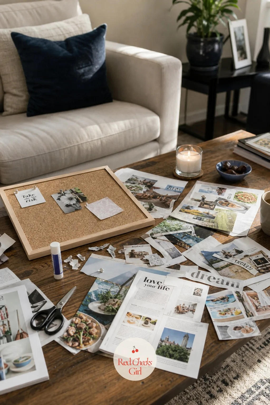 Vision Board Started on the Coffee Table — A vision board sounds like homework until it is just magazines, scissors and the coffee table you were going to