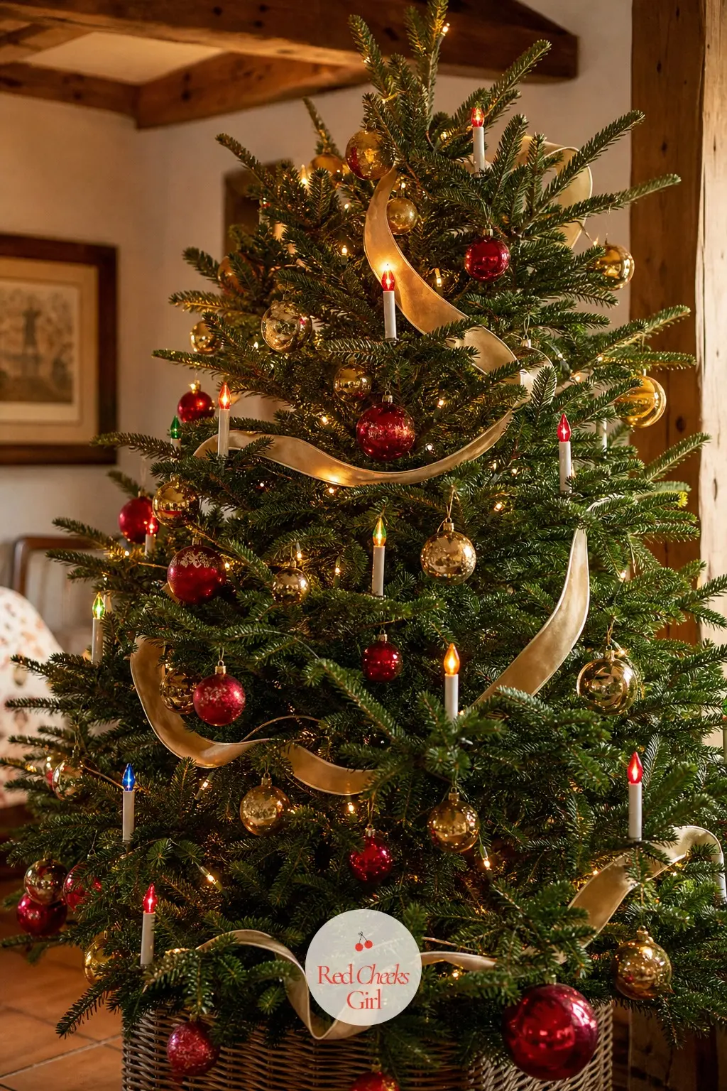 The Bubble-Light Fir Glowing Like a Fifties Christmas Card — This is a real, full and wide Douglas fir dressed the way a tree looked in 1955: cherry red and