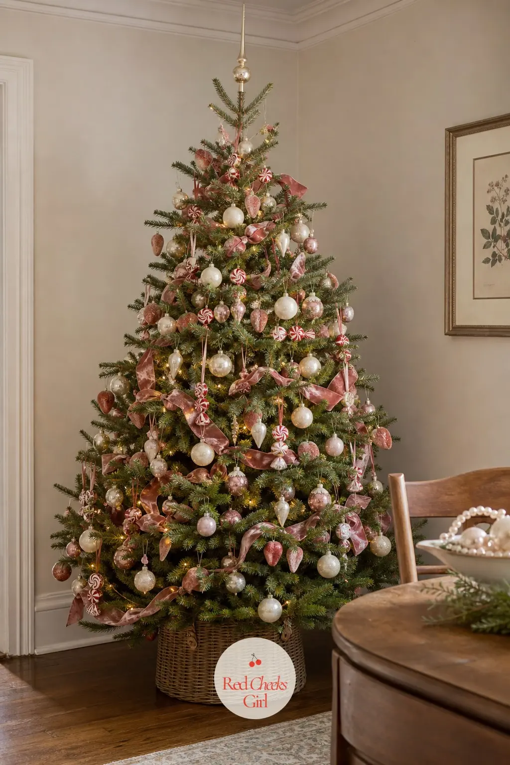 The Spun Cotton Tree Dressed Like an Old Candy Shop — A real, lush and full tree built around handmade-looking spun cotton fruit, apples and pears shaped from