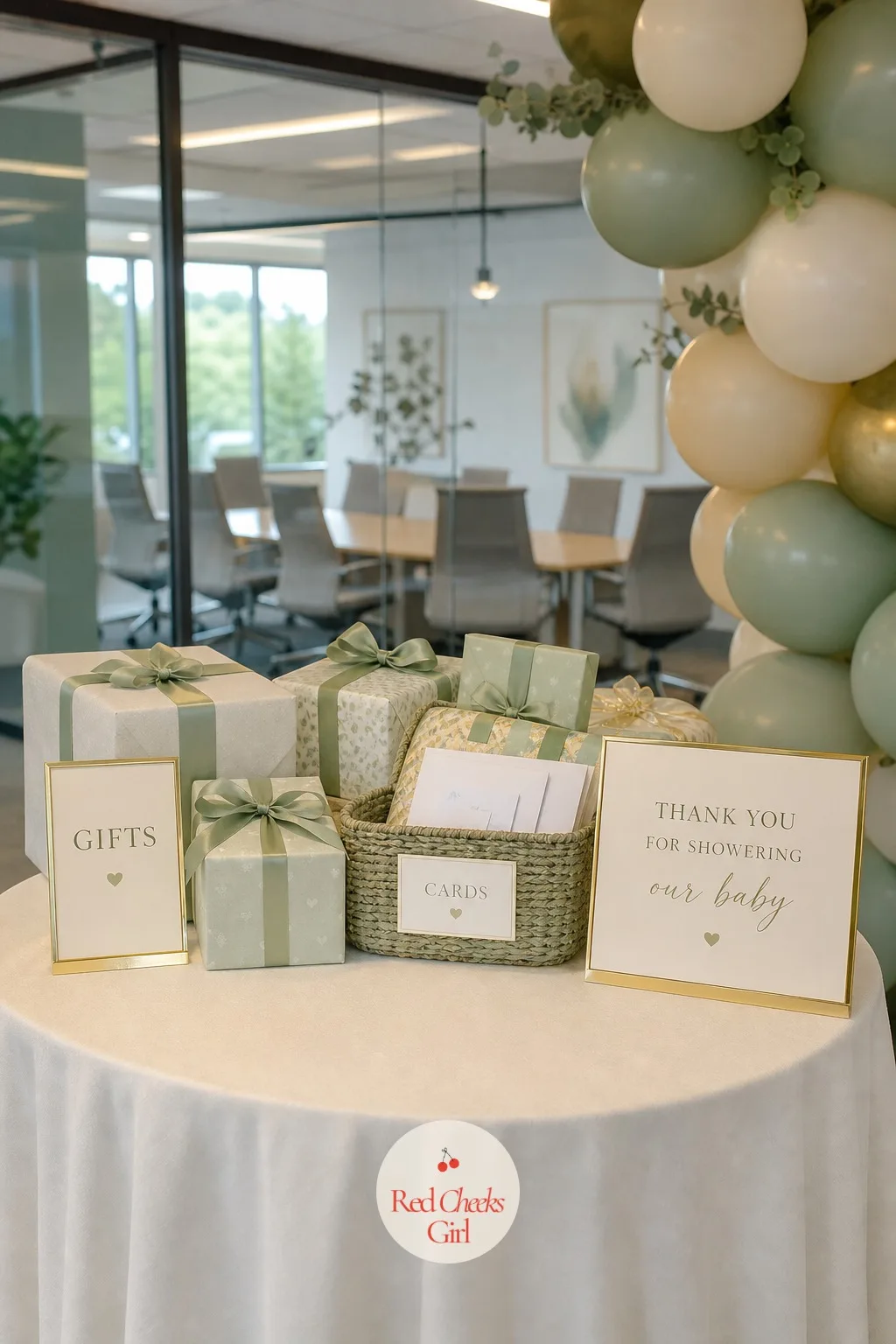 The Dedicated Gift Table — When gifts arrive from a dozen different people all week, they need somewhere to actually live before the shower instead of stacking