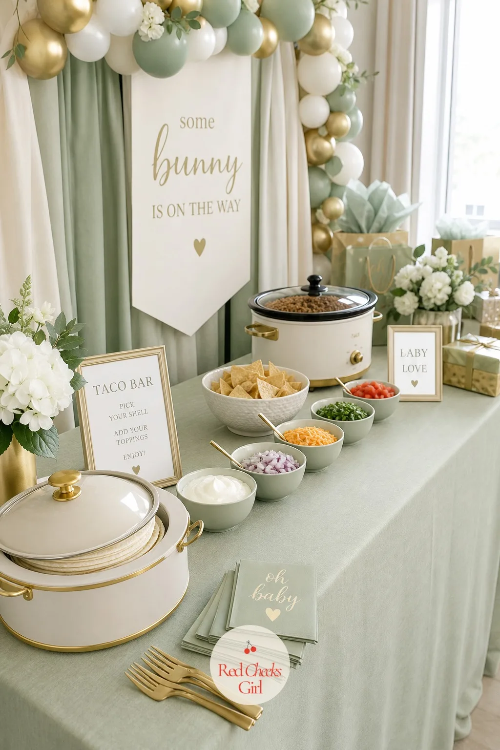 Potluck Taco Bar — An office full of people who love to cook does better with a line they build themselves than a tray they just take from. Office baby shower