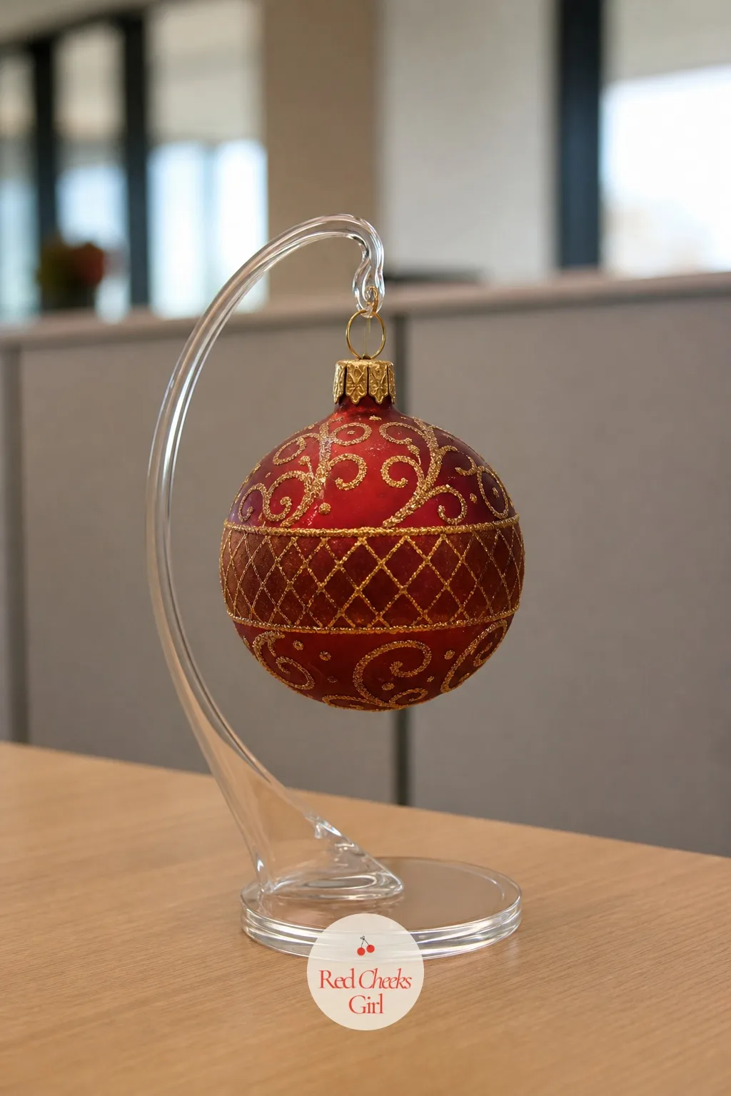 One Ornament on a Small Stand — Not every desk has room for a tree, but every desk has room for one good ornament. Office christmas decorations cubicles