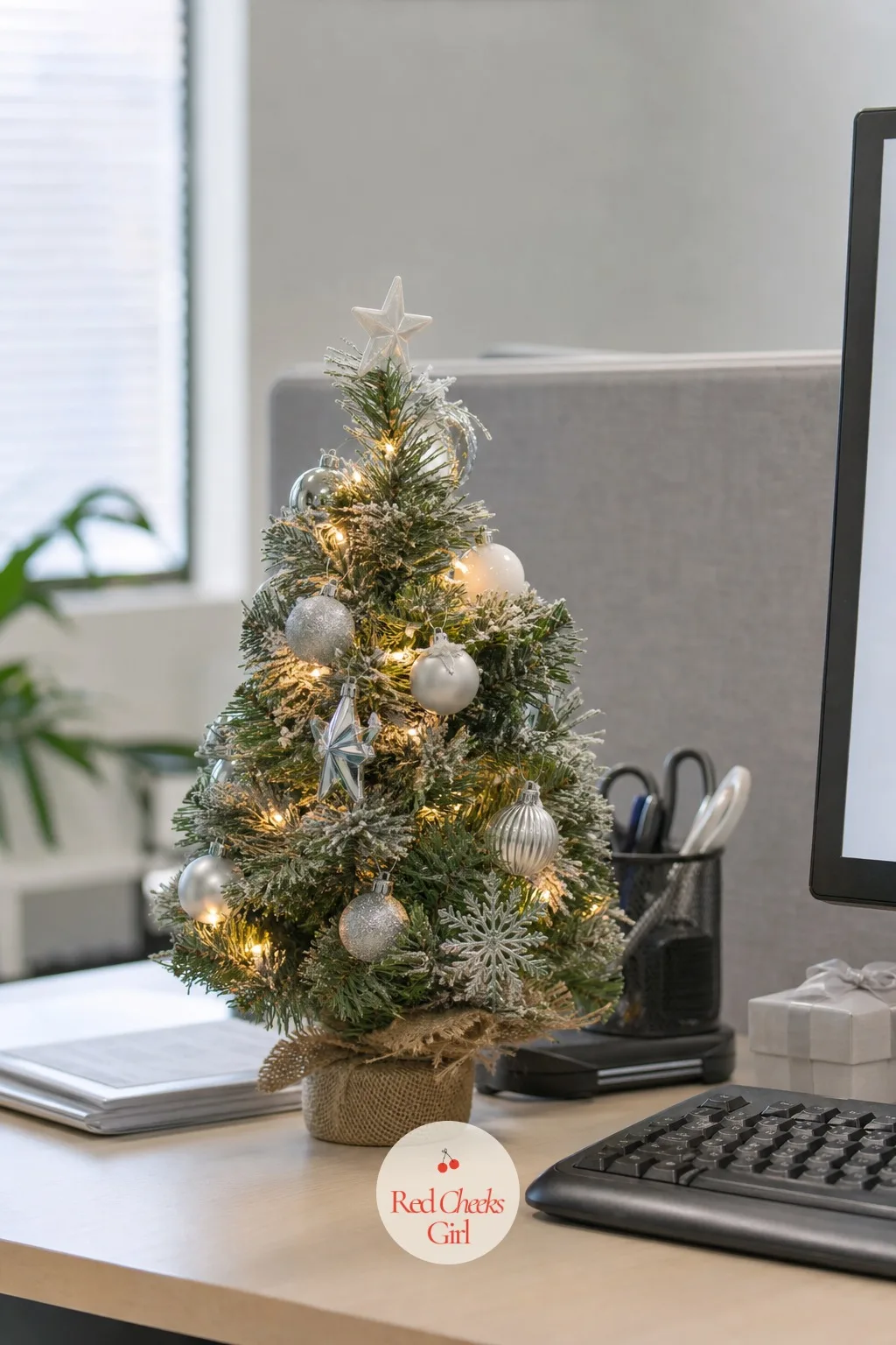 Tabletop LED Tree on the Desk — A full-size tree is not happening between the keyboard and the inbox, and nobody is asking for one. Office christmas