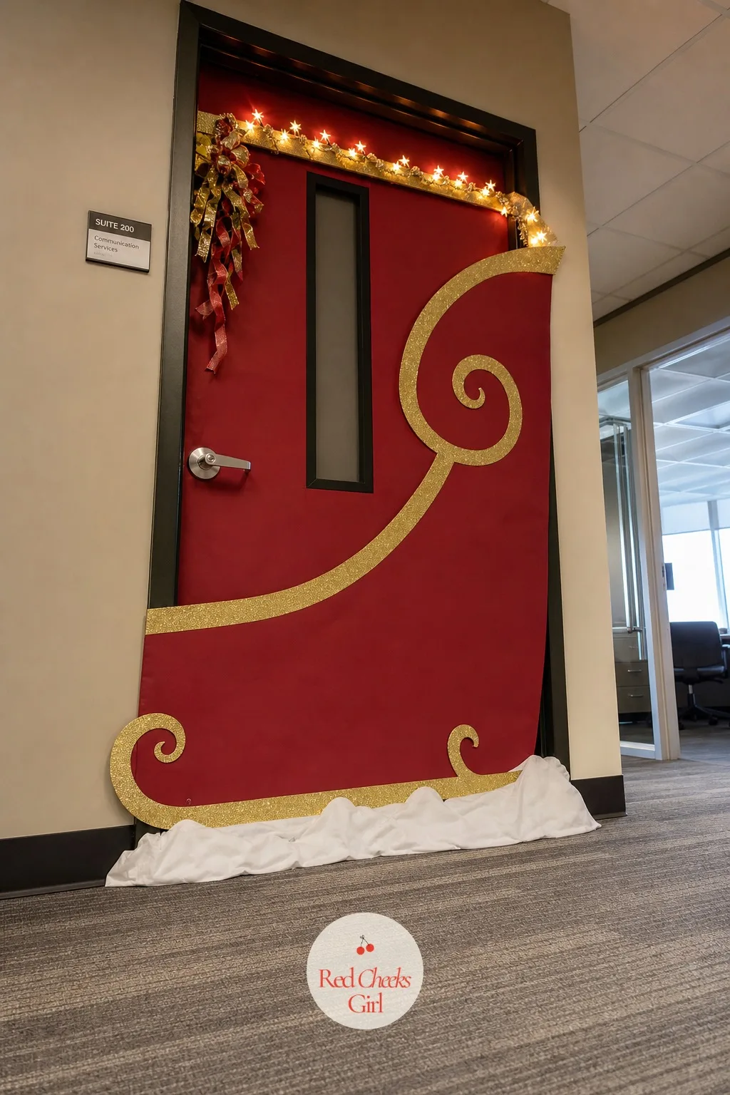 Santa's Sleigh — A sleigh mid flight gives a door motion, which is rarer than it sounds among contest entries that mostly just sit there. Office door christmas
