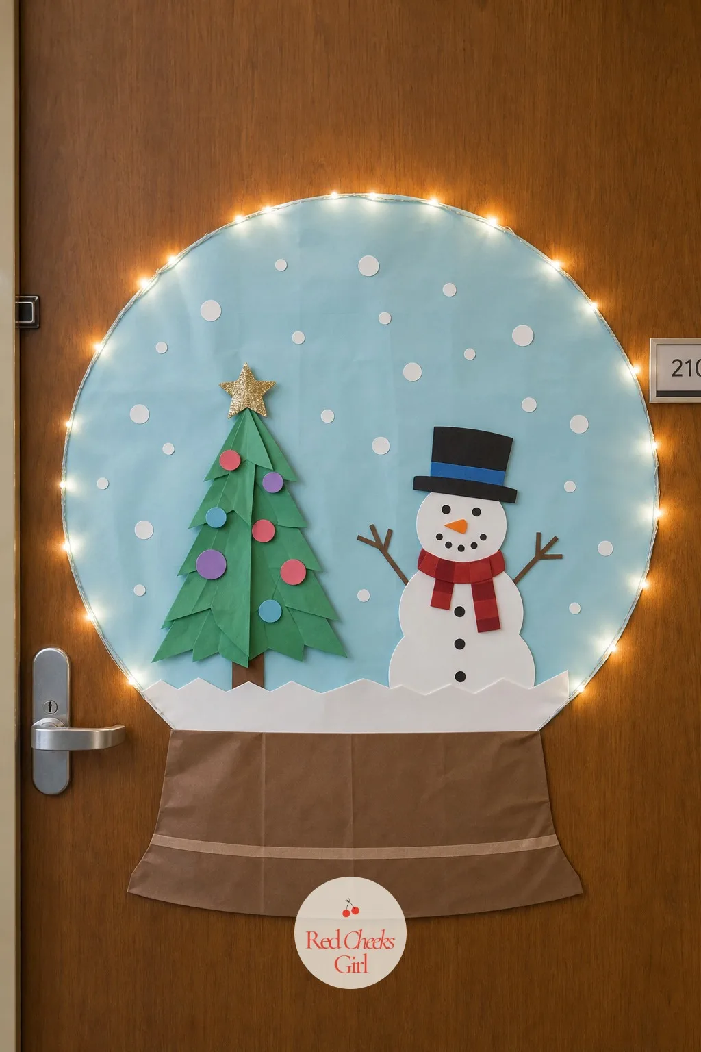 Snow Globe — A snow globe compresses an entire scene into one circle, which makes it feel complete even though it covers less of the door than most entries.