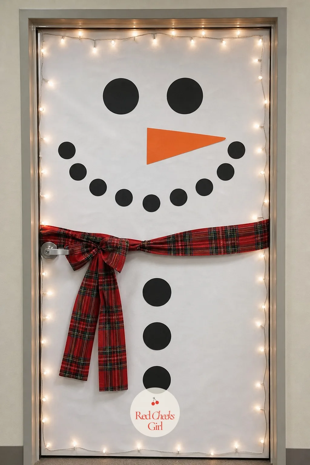 Snowman Face — A face greets people the moment they turn the corner, and a snowman's is friendlier than most. Office door christmas contest