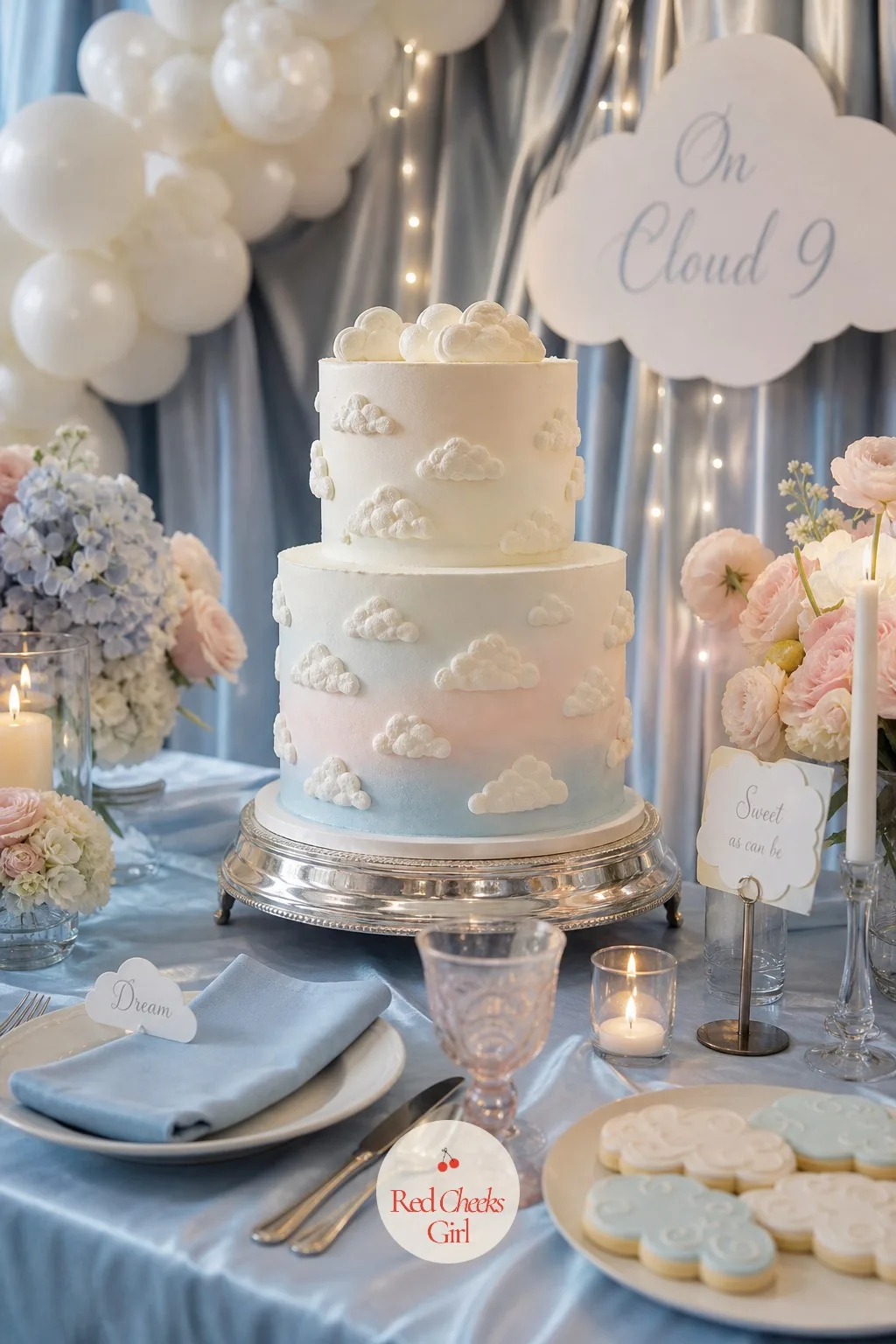 Cloud Cake — Every shower needs one object everyone photographs before it is cut, and here it is a cake styled to look genuinely weightless: white buttercream