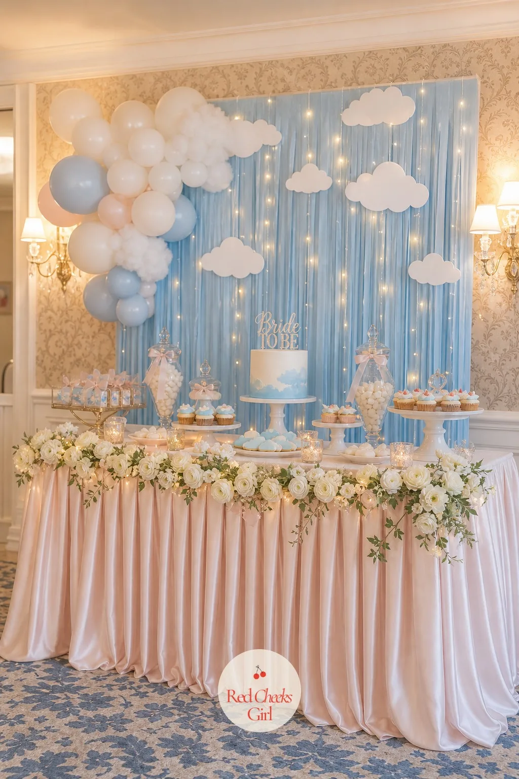 Dessert Table Backdrop And Skirt — The cake and the cookies need something behind them besides a bare wall, so the dessert table gets its own small backdrop