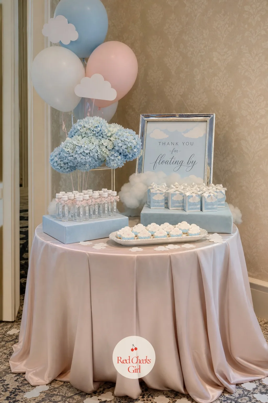 Favor Table Display — Favors tossed in a basket by the door look like an afterthought, so give them a proper landing spot: a small table skirted in the same