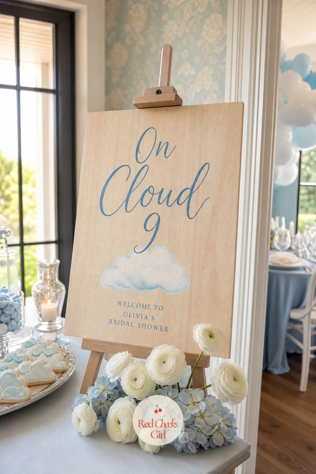 On Cloud 9 Sign — Every shower needs one sign that tells latecomers they are in the right room, and this one does it simply: a wooden or acrylic board reading
